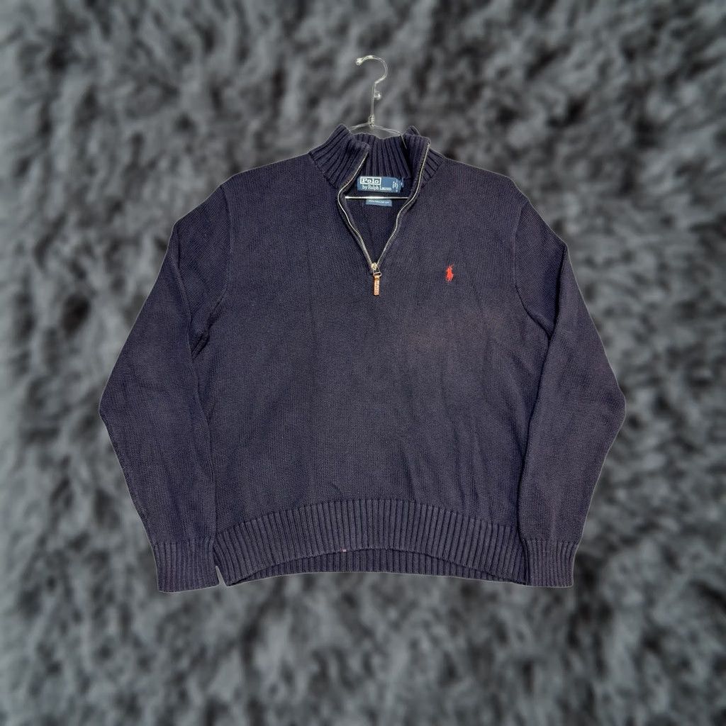 Polo Ralph Lauren Polo Ralph Lauren Sweater Shirt 1/4 Zip Long Sleeve Mock Neck XL Faded Navy Blue Mens Size US XL / EU 56 / 4 - 1 Thumbnail