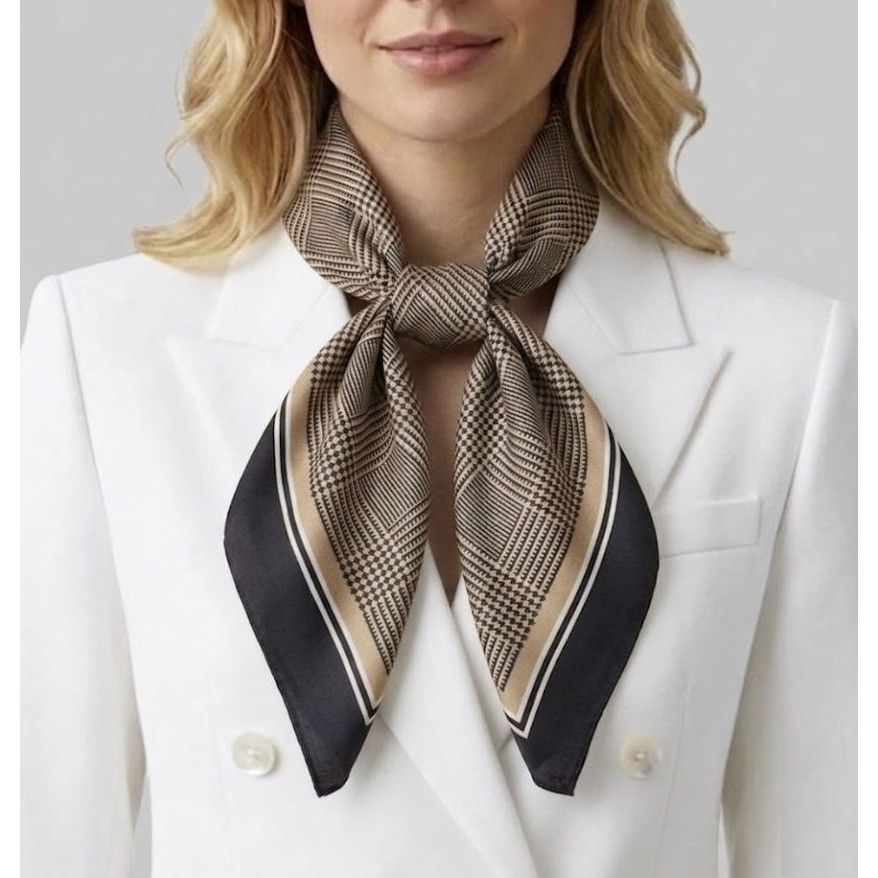 Other ❤️New Elegant Bandana Square Scarf Silky Black Brown Wrap St Size ONE SIZE - 1 Thumbnail