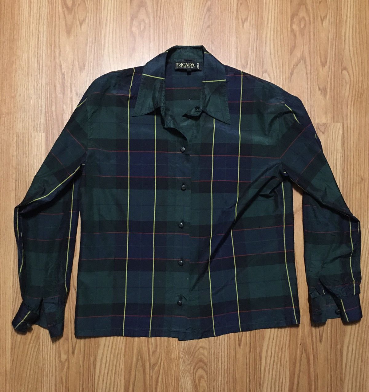 Escada ESCADA Silk Green Blue Check Blouse Shirt Size EU 38 Size S / US 4 / IT 40 - 5 Thumbnail