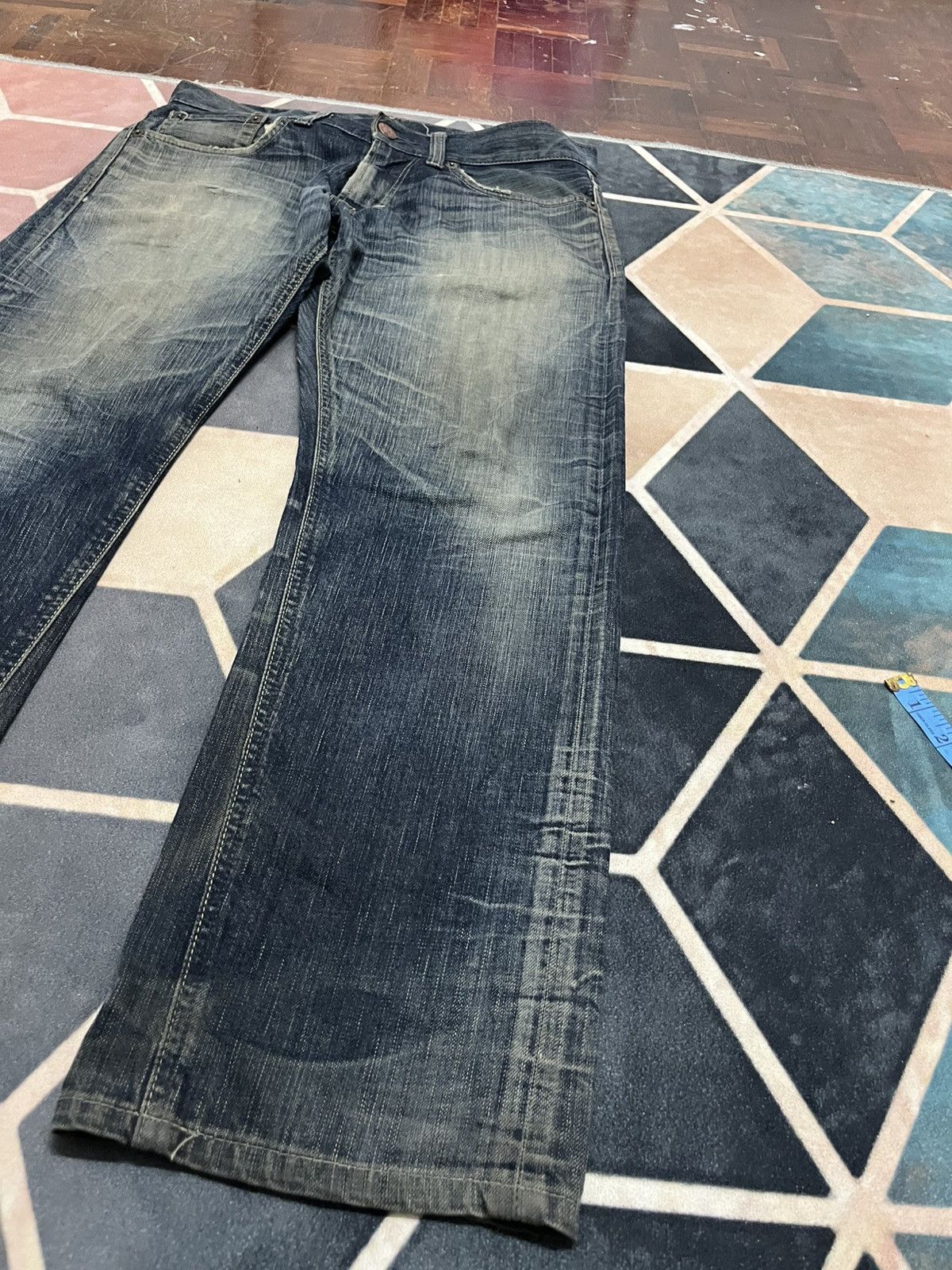 If Six Was Nine 💥Vintage Y2K Edwin Distressed Straight Cut Jeans Size US 34 / EU 50 - 9 Thumbnail