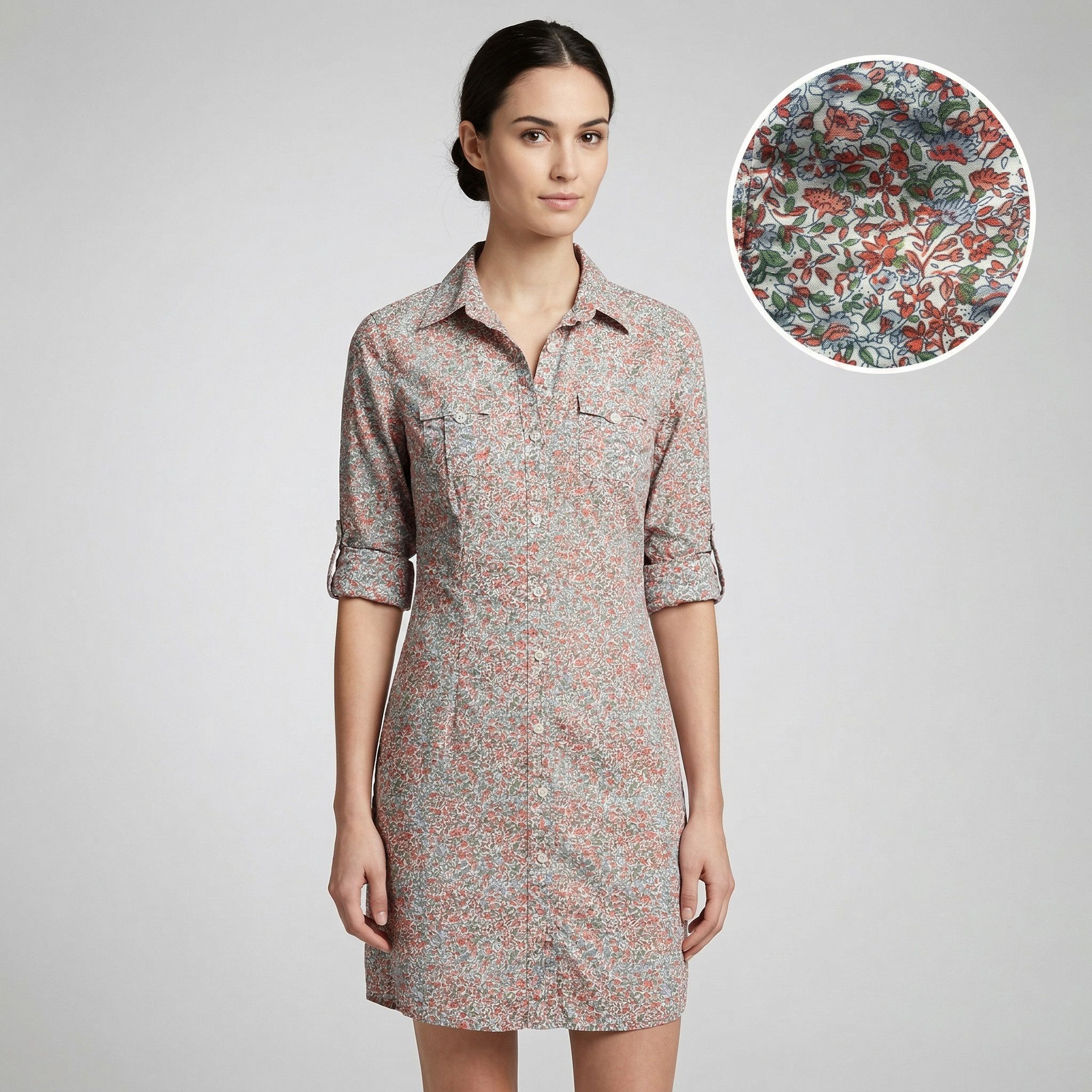 Tommy Hilfiger Tommy Hilfiger Floral Cotton Shirt Dress Roll-Tab Sleeve S Size S / US 4 / IT 40 - 1 Thumbnail