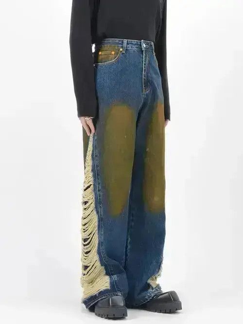 Japanese Brand Ripped Stacked Baggy Jeans Size US 32 / EU 48 - 3 Thumbnail