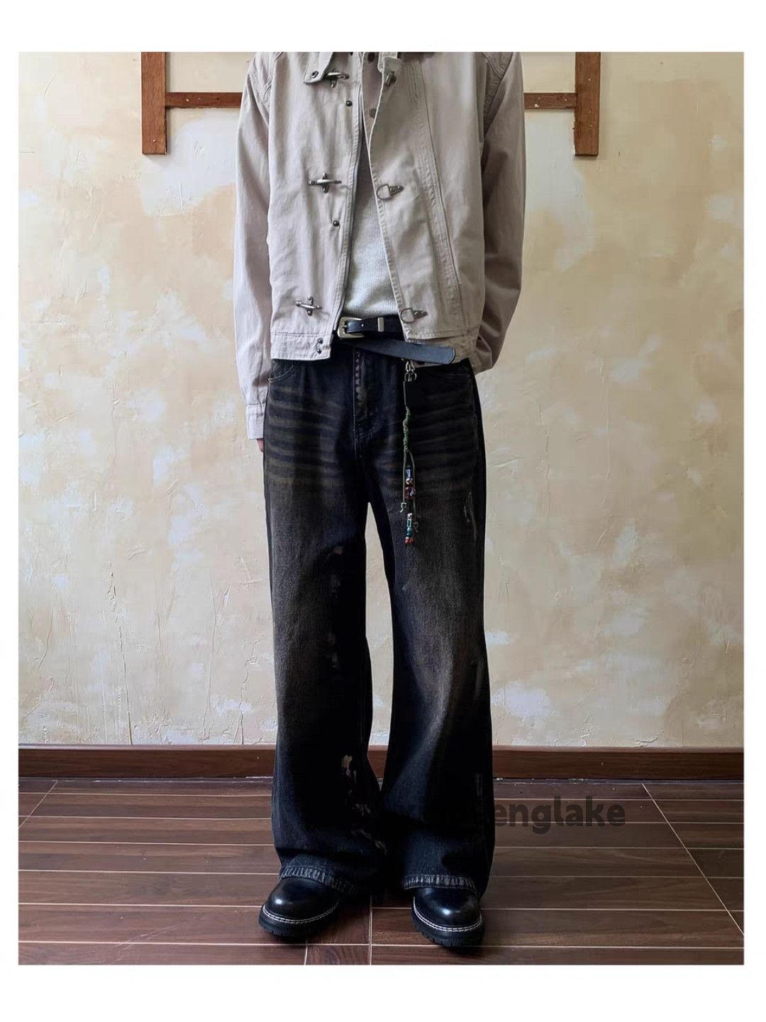 Jean xtl washed faded loose baggy wide Leg paint jeans Size US 28 / EU 44 - 5 Thumbnail