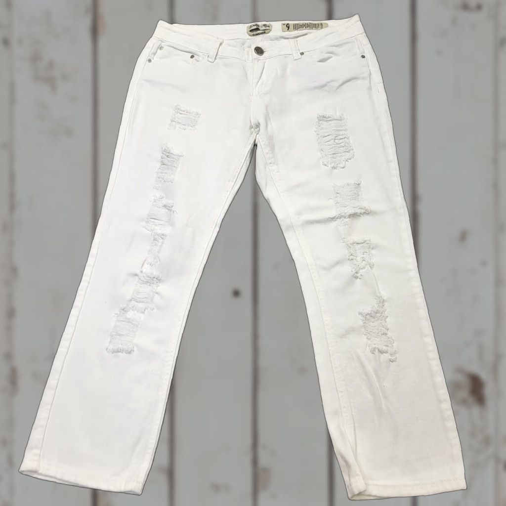 Forever 21 Indigo Rein Forever Jeans Women's 9 White Distressed Stretch Straight Skinny Jeans Size 30" / US 8 / IT 44 - 1 Thumbnail
