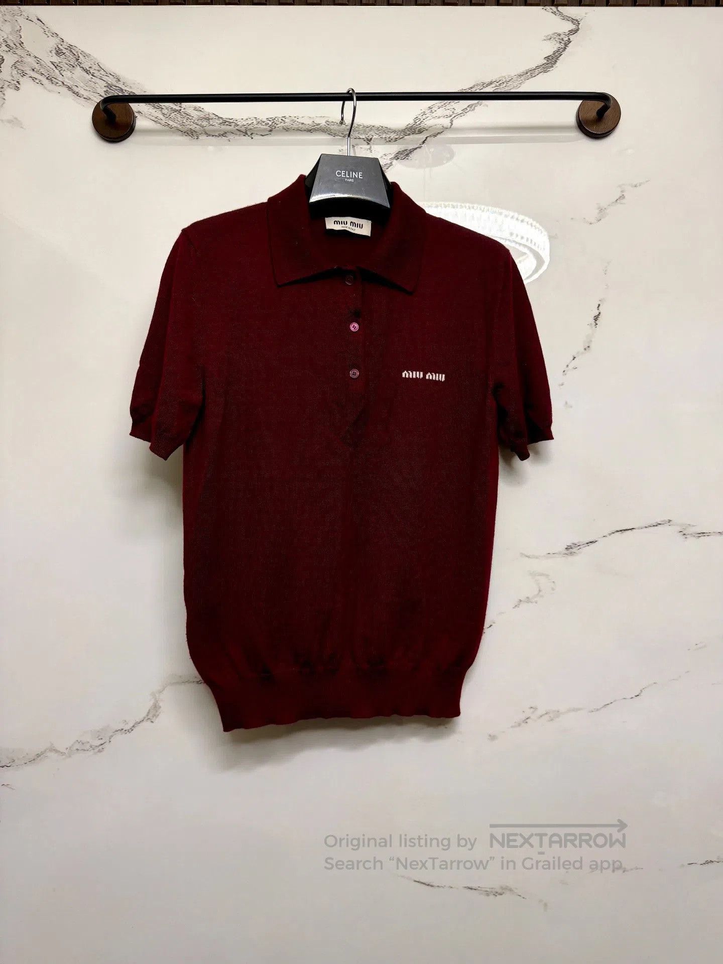 miumiu burgundy wool polo shirt.
