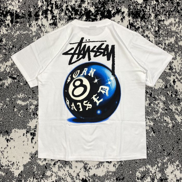 Stussy RARE STUSSY BORN X RAISED 8 BALL TEE IN WHITE | Grailed