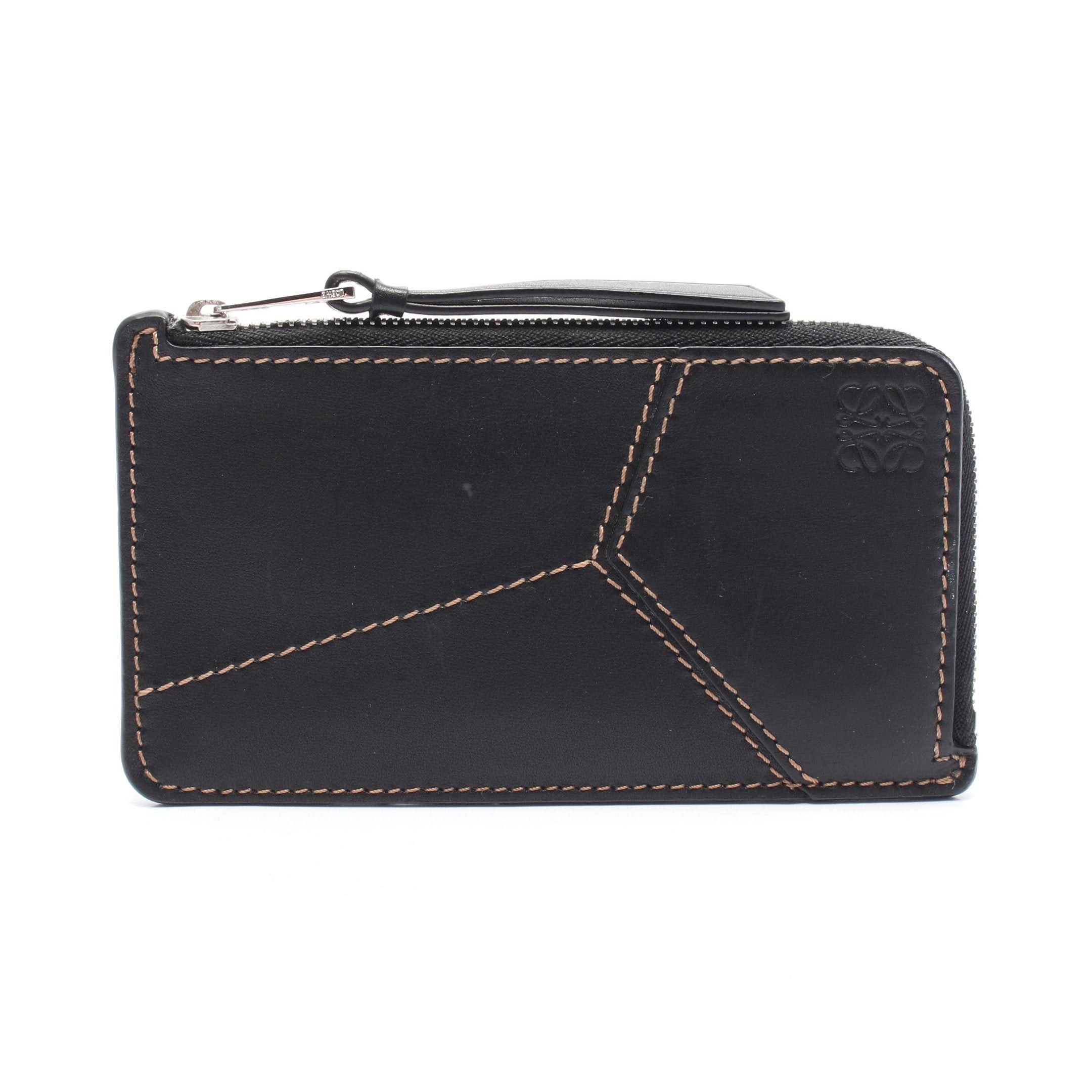 Loewe Puzzle Coin Purse Card Case Leather Black, Women's