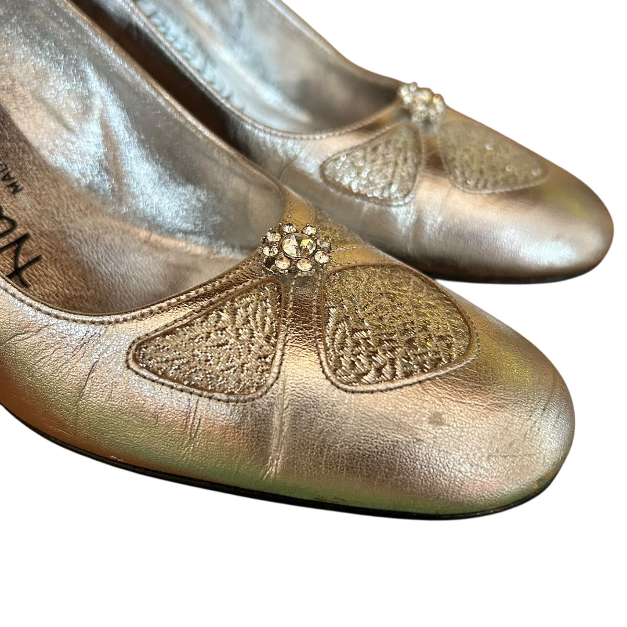 Vintage Vintage Hill and Dale Metallic Silver Pinup Jeweled Pumps Size US 5.5 / IT 35.5 - 9 Thumbnail