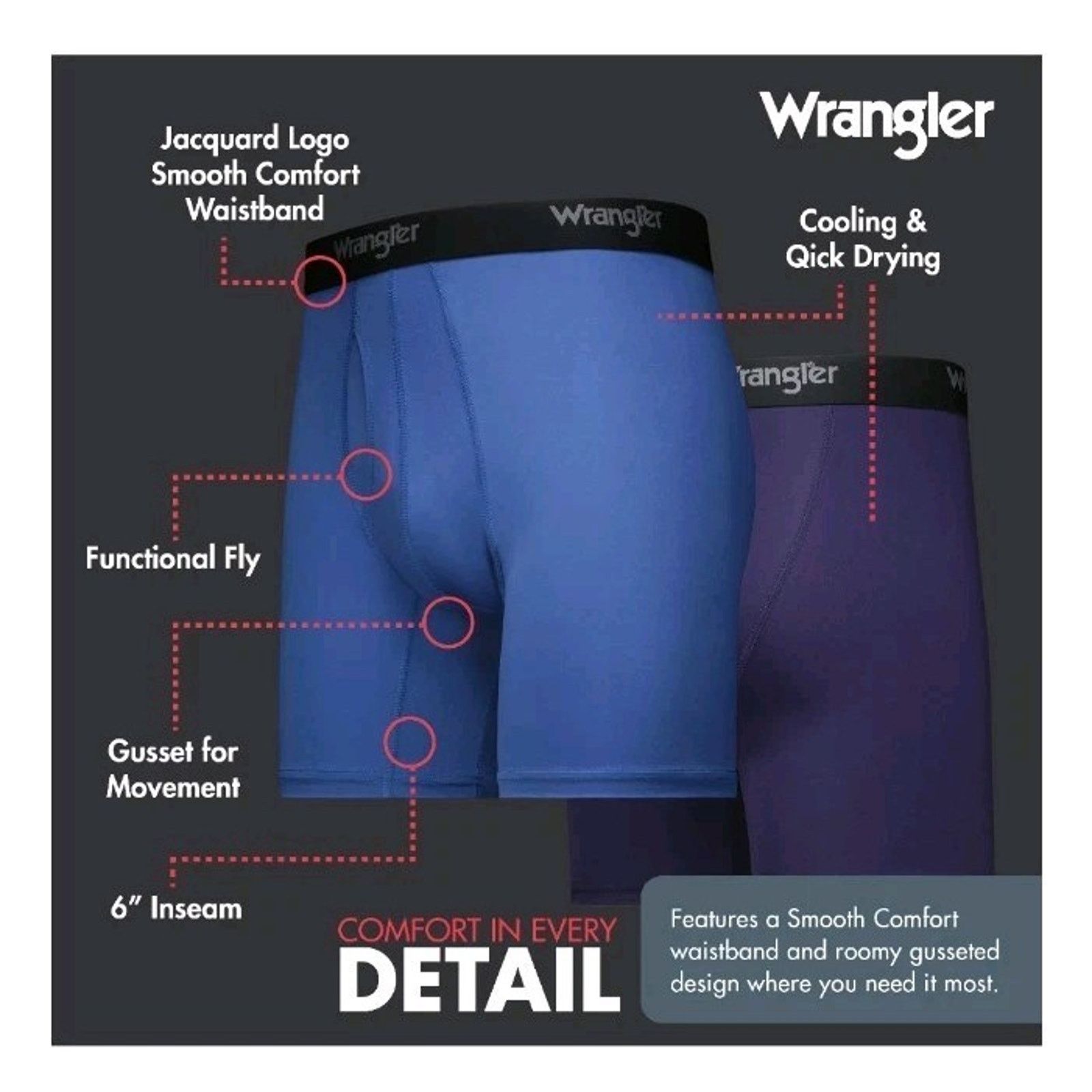 Wrangler Wrangler Men's Boxer Briefs Nylon 3 Pack Size L Assorted Size 36 - 4 Thumbnail