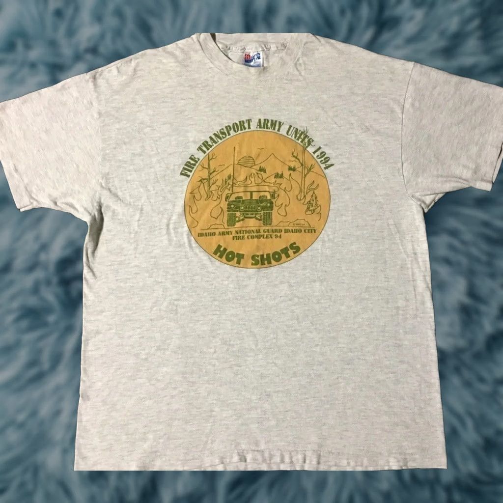 Vintage VINTAGE US Army Hot Shots Fire Transport Shirt XL Gray Military Biker Grunge 80s 90s Mens Size US XL / EU 56 / 4 - 1 Thumbnail