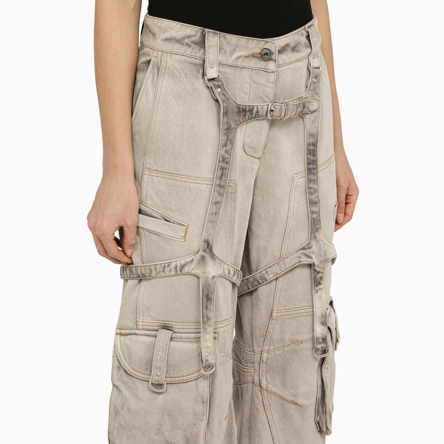 Off-White o1d2blof0924 Oversized Burnt Denim Cargo Jeans in Grey Size 28" / US 6 / IT 42 - 4 Thumbnail