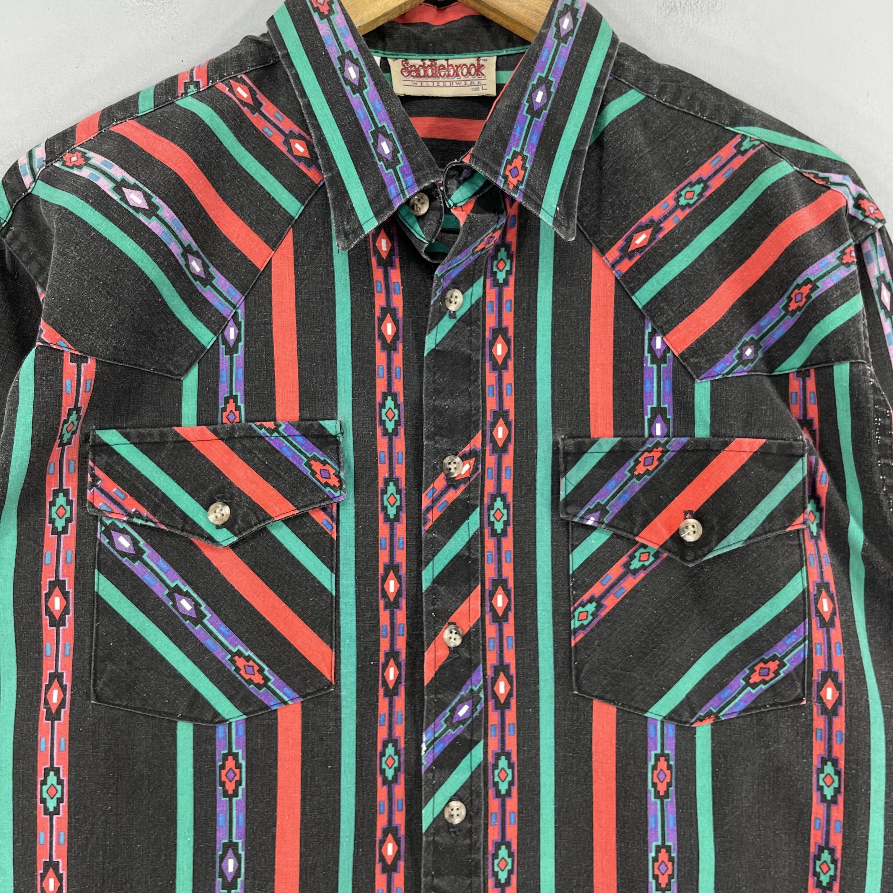 Native × Vintage Vintage SADDLEBROOK Native Stripes Style Western Shirt Size US L / EU 52-54 / 3 - 2 Thumbnail