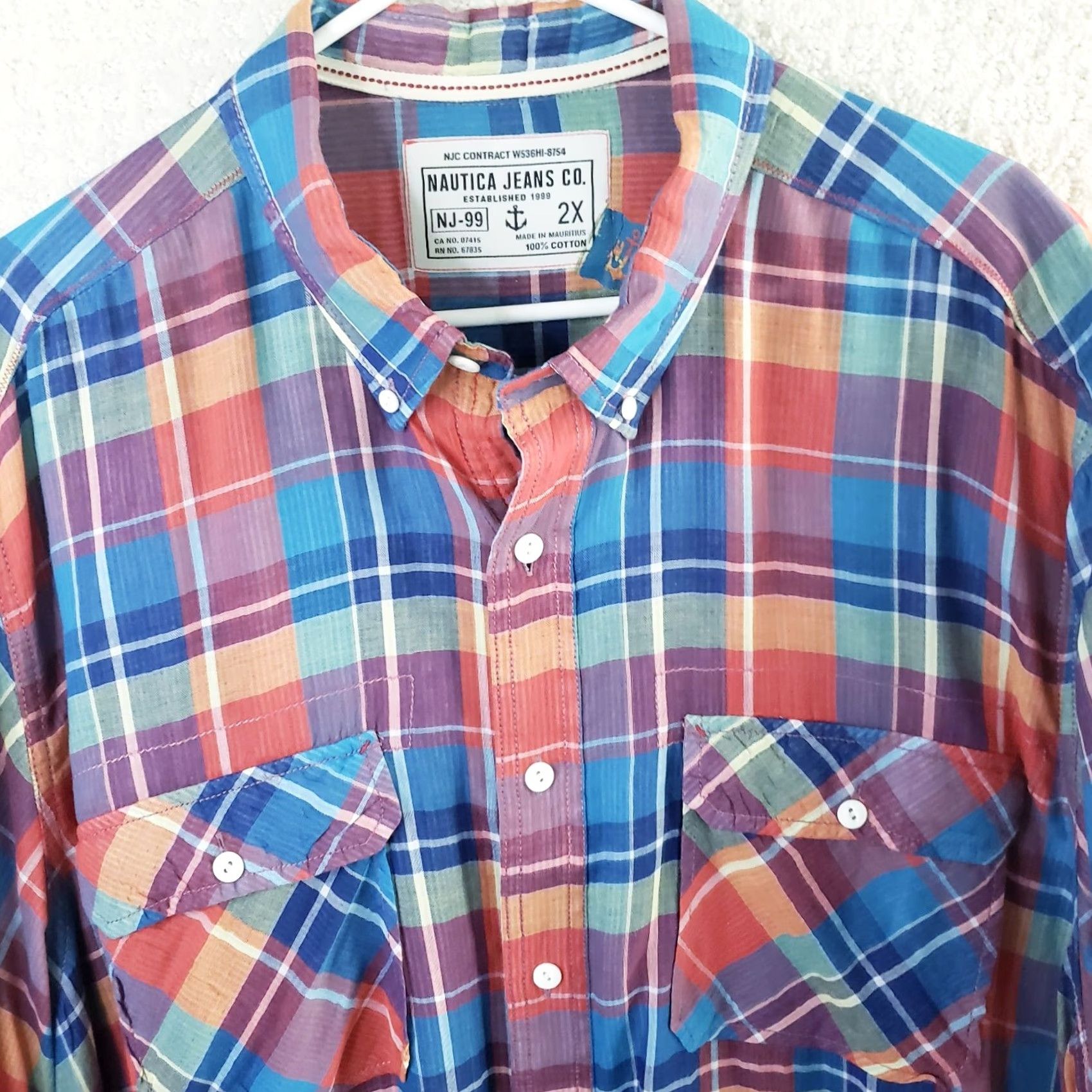 Nautica Nautica Jeans Co. Shirt Mens 2XL Multicolor Plaid Short Sleeve Button-Down 100% Cotton Size US XXL / EU 58 / 5 - 3 Thumbnail