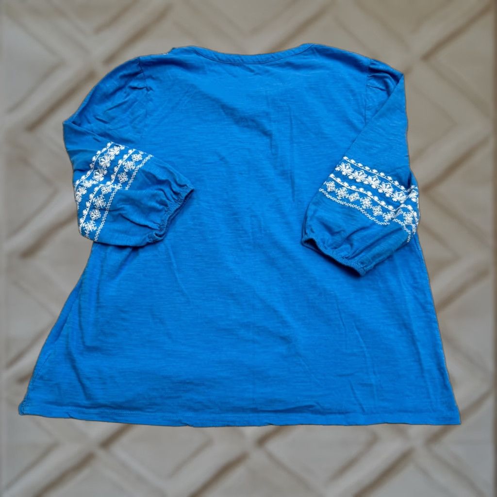 Croft & Barrow Croft & Barrow Blouse Women L Blue Long Sleeve Peasant Embroidered Knit Casual Bohemian Shirt Womens Size L / US 10 / IT 46 - 1 Thumbnail