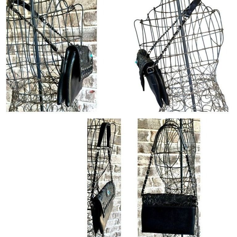 Other Sam Hadley Shoulder Bag Black Vegan Leather Western Tooled S Size ONE SIZE - 7 Thumbnail