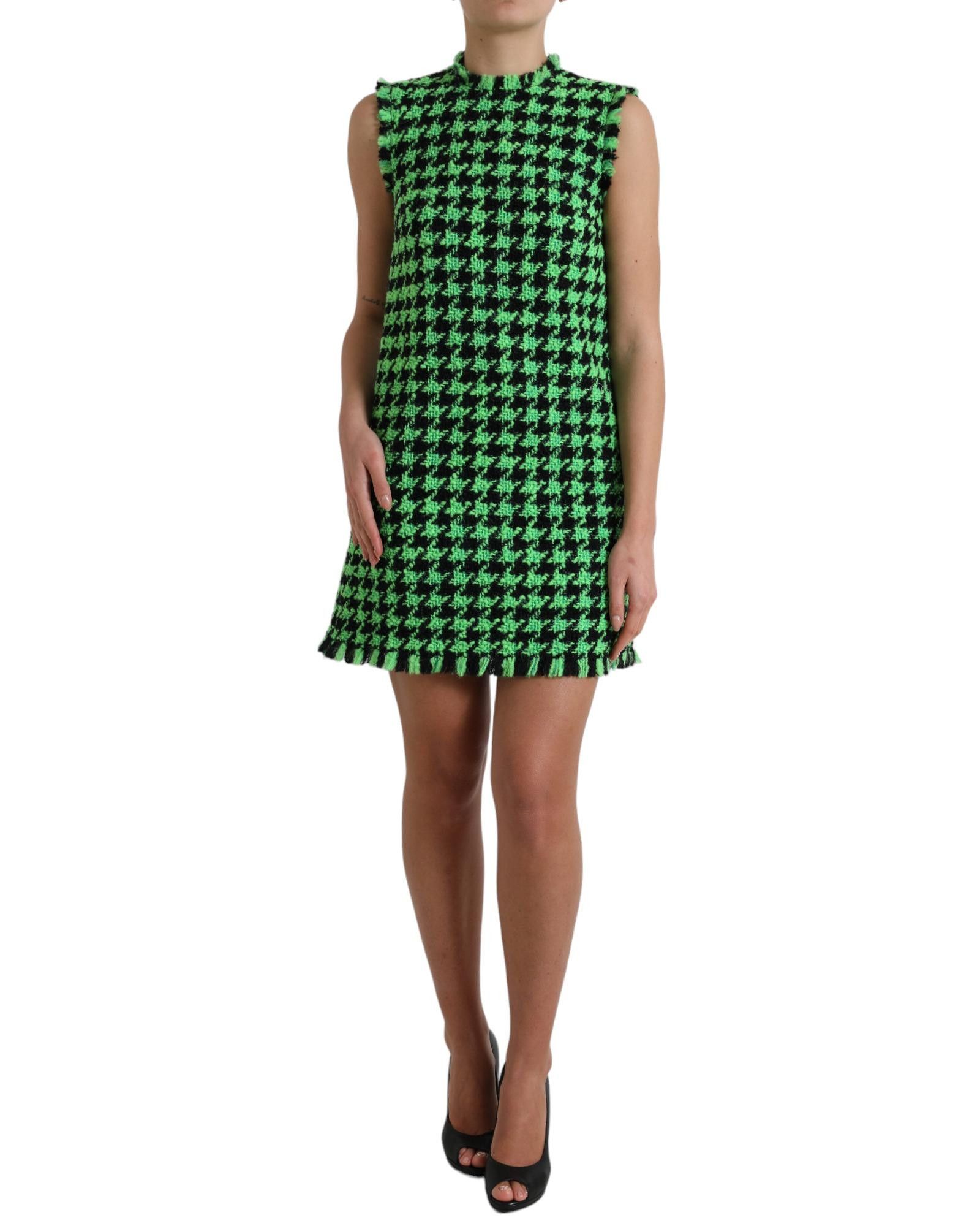 image of Dolce Gabbana Houndstooth Knitted Mini Dress in Green, Women's (Size Small)