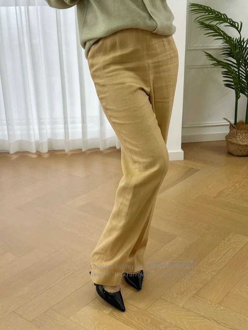 Hermes Solid Side-Buttoned Linen Straight Leg Casual Pants