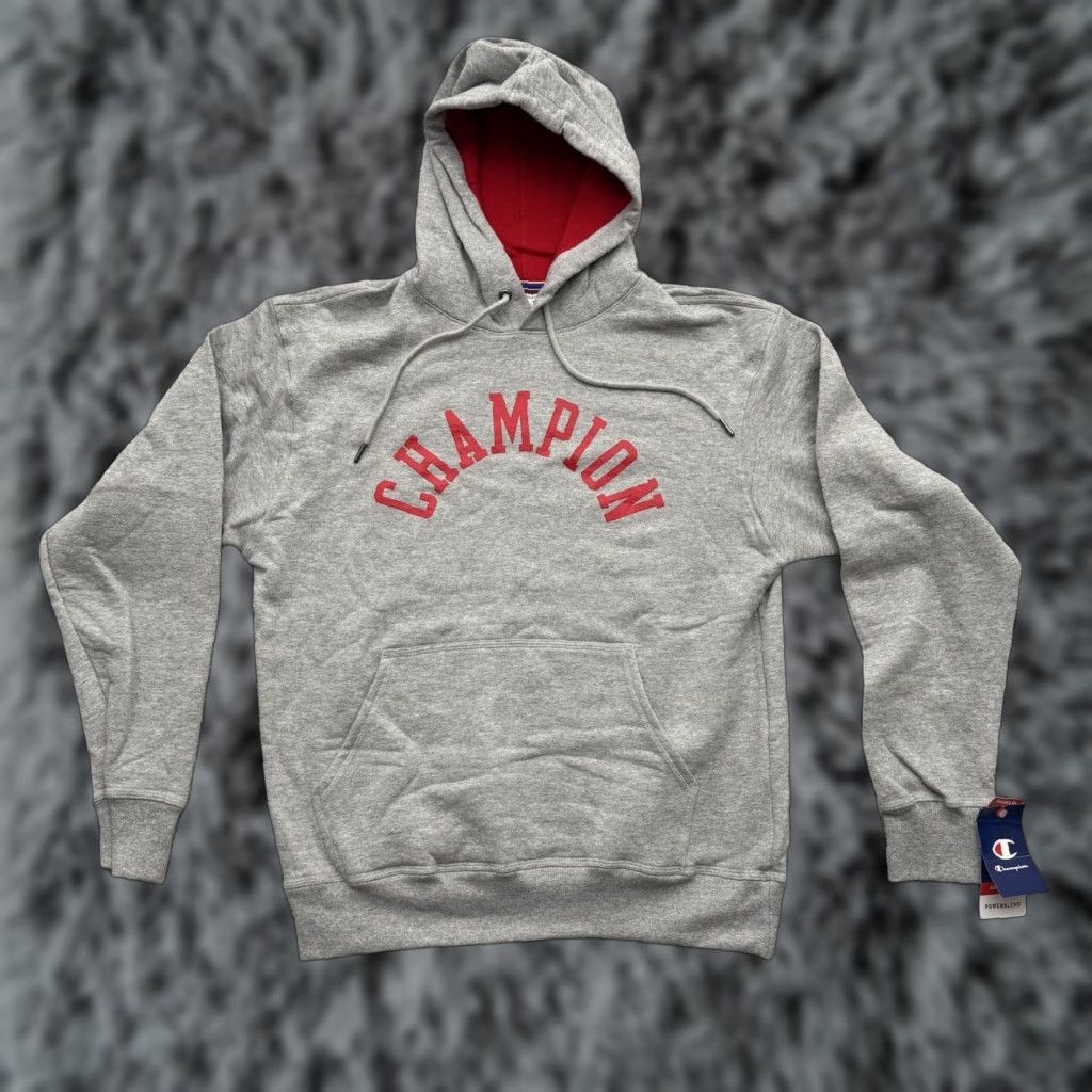 Champion VINTAGE Champion Powerblend Fleece Hoodie M Gray Men Medium Spell Out Retro Warm Soft Size US M / EU 48-50 / 2 - 1 Thumbnail