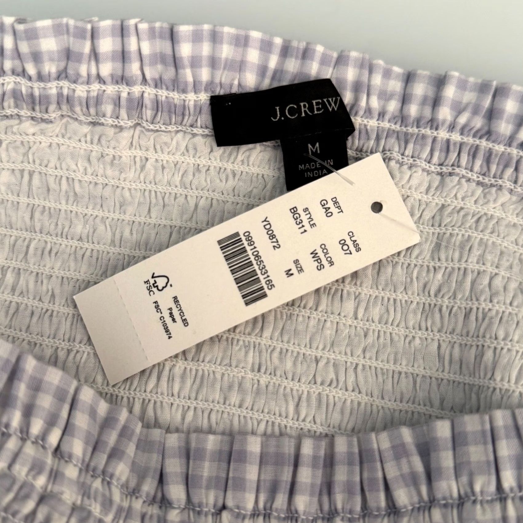 J.Crew JCrew Blouse Shirt Check Gingham Puff Short Sleeve Square Neck Peplum Smocked NWT Purple White Cottagecore Re-Imagined SP22 Women M Size M / US 6-8 / IT 42-44 - 5 Thumbnail