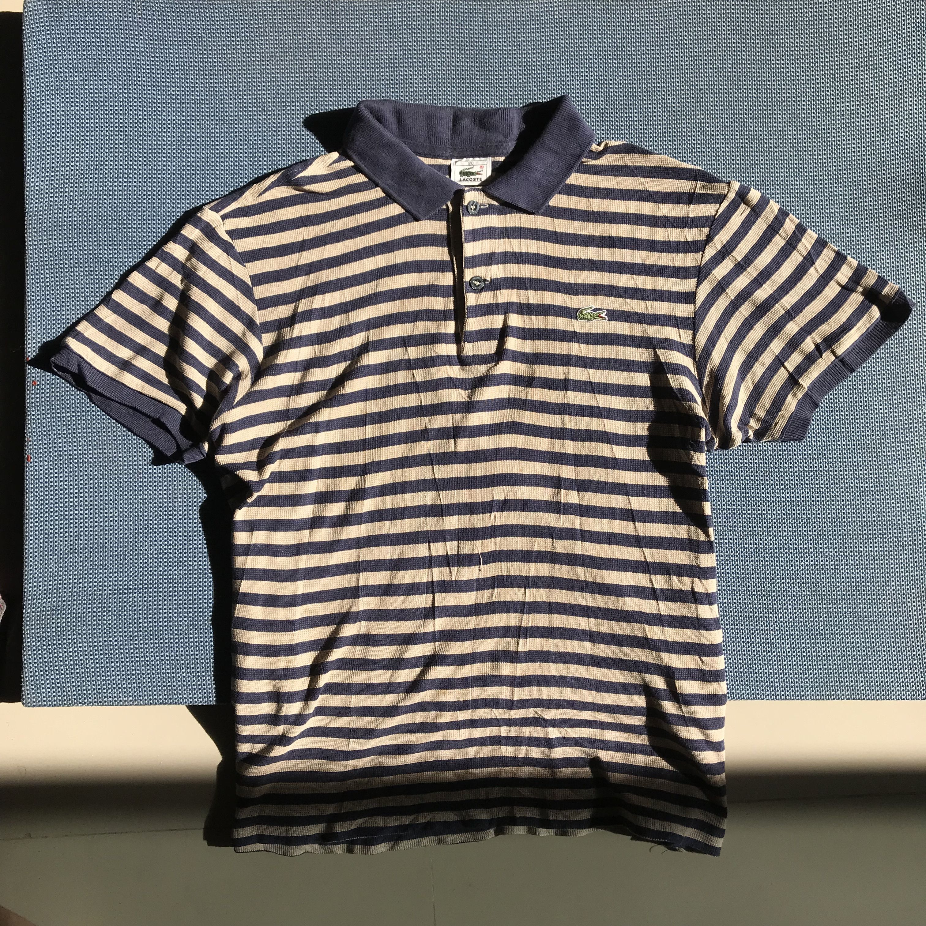Lacoste Vintage lacoste french Polo Stripes Navy beige Blue colar Size US M / EU 48-50 / 2 - 11 Thumbnail
