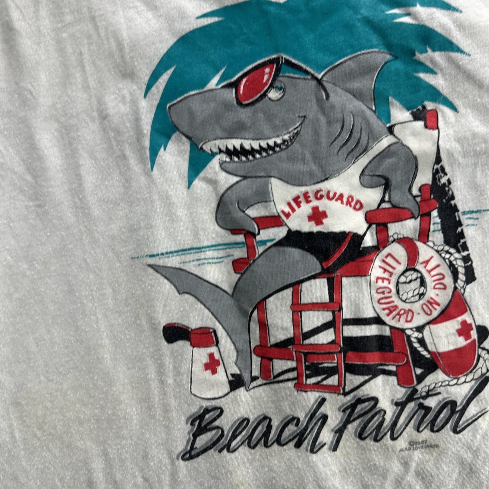 Vintage VINTAGE Beach Patrol Shirt Mens Medium White Shark Lifeguard Tank Top 90s Funny AllSport Crew Neck Sleeveless Graphic Print Beach Summer 1991 Mens Size US M / EU 48-50 / 2 - 5 Thumbnail