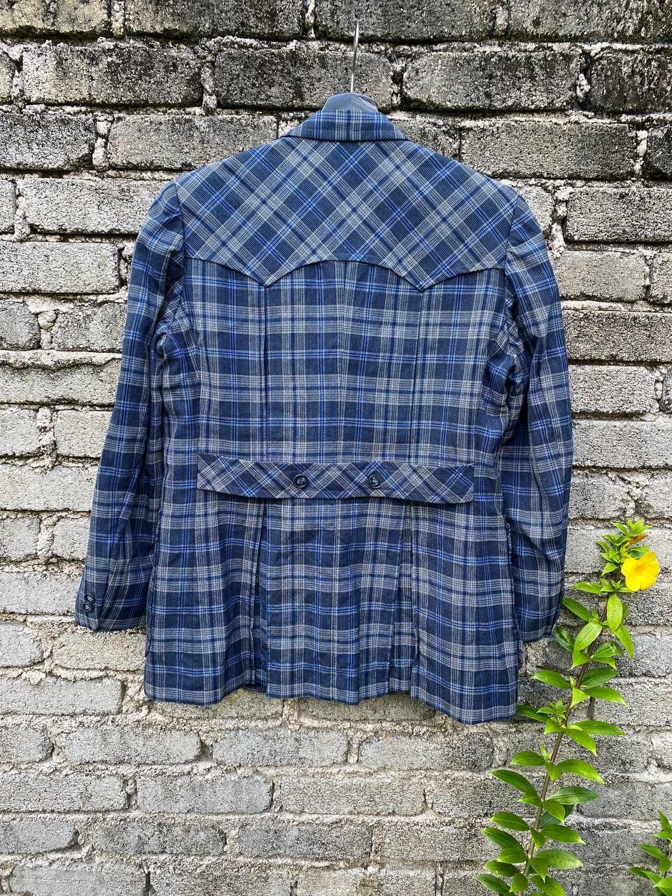 Lanvin × Vintage Vintage 90s Lanvin Blue Checker Wool Double Breasted Size 48R - 7 Thumbnail