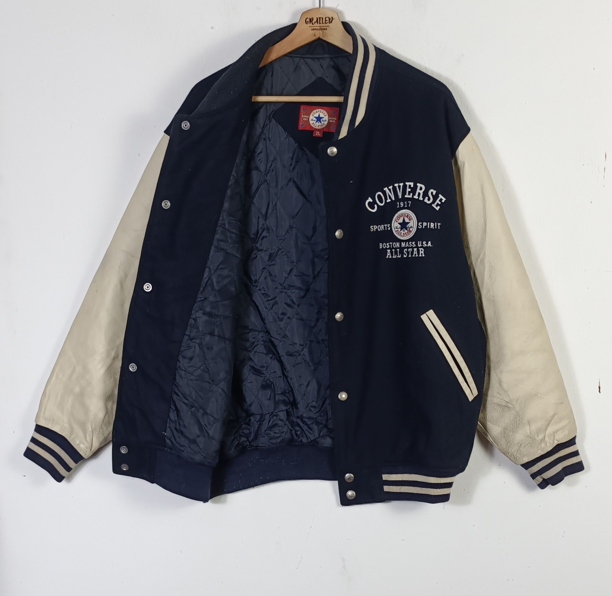 Converse CONVERSE Embroidery logo Leather Sleeve Varsity Jacket Size US XL / EU 56 / 4 - 3 Thumbnail
