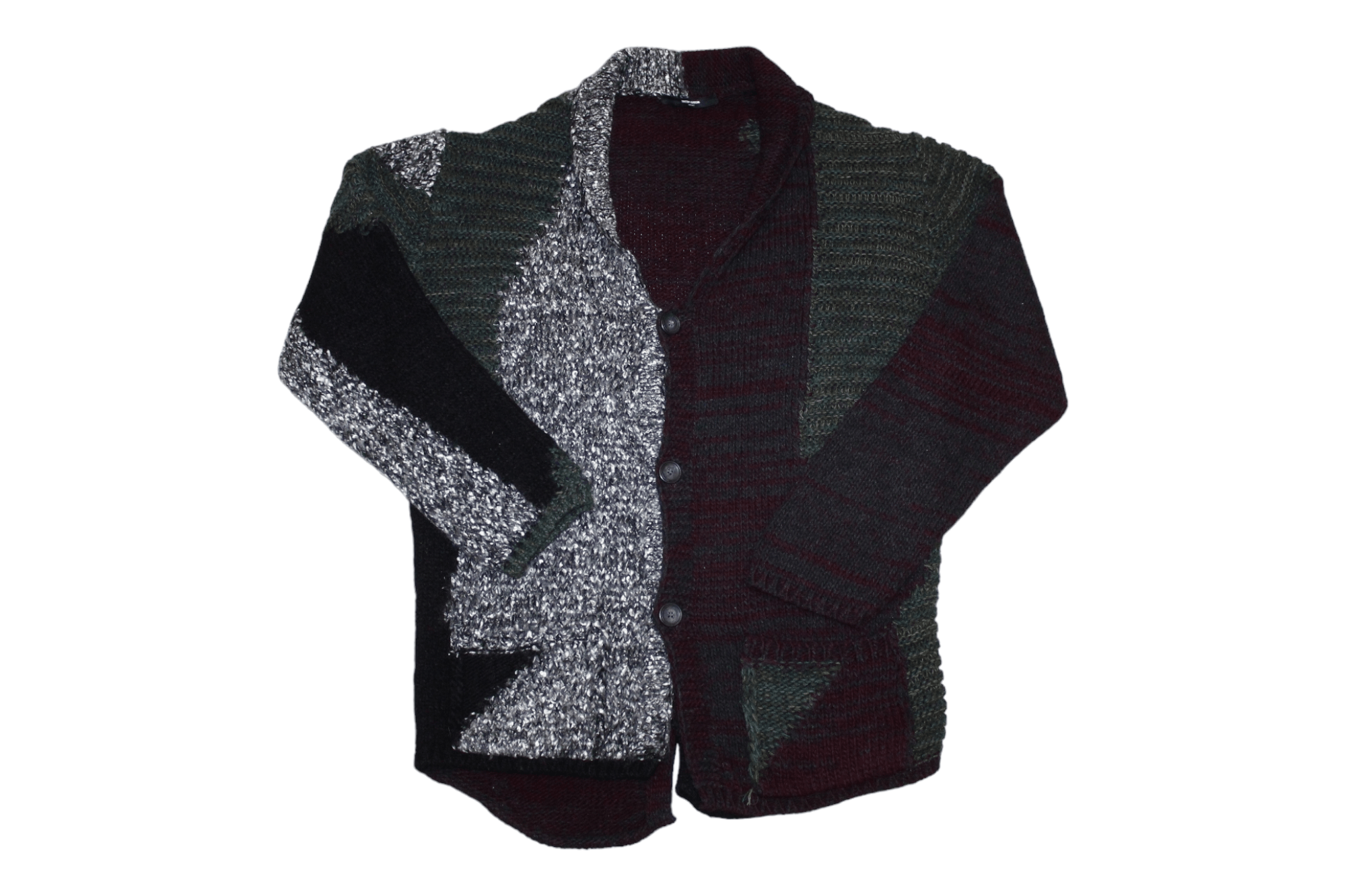 Takeshy Kurosawa Takeshy Kurosawa Patchwork Asymmetric Wool Blend Cardigan Size US XXL / EU 58 / 5 - 1 Thumbnail