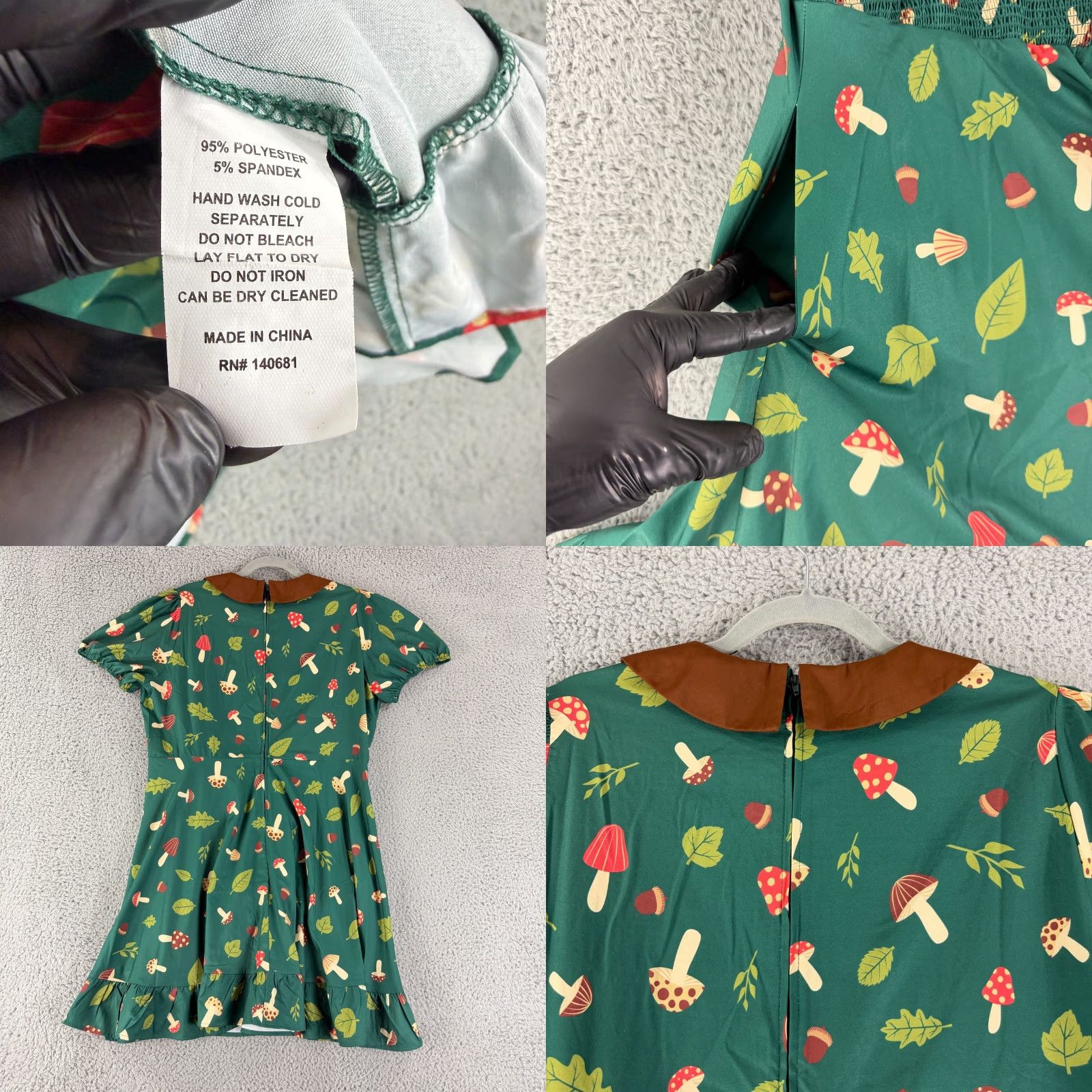 Etro Smak Parlour Dress Womens Size 2X Green Mushroom Peter Pan Collar Smocked Retro Dress City Classic Vintage: No Size XXL / US 16-18 / IT 52-54 - 8 Thumbnail