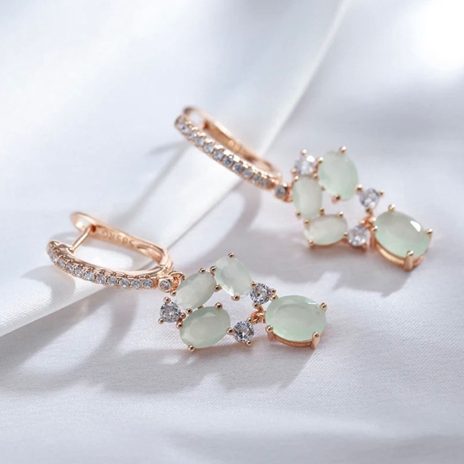 Jewelry Exquisite light sage green CZ rose gold earrings NI Size ONE SIZE - 5 Thumbnail