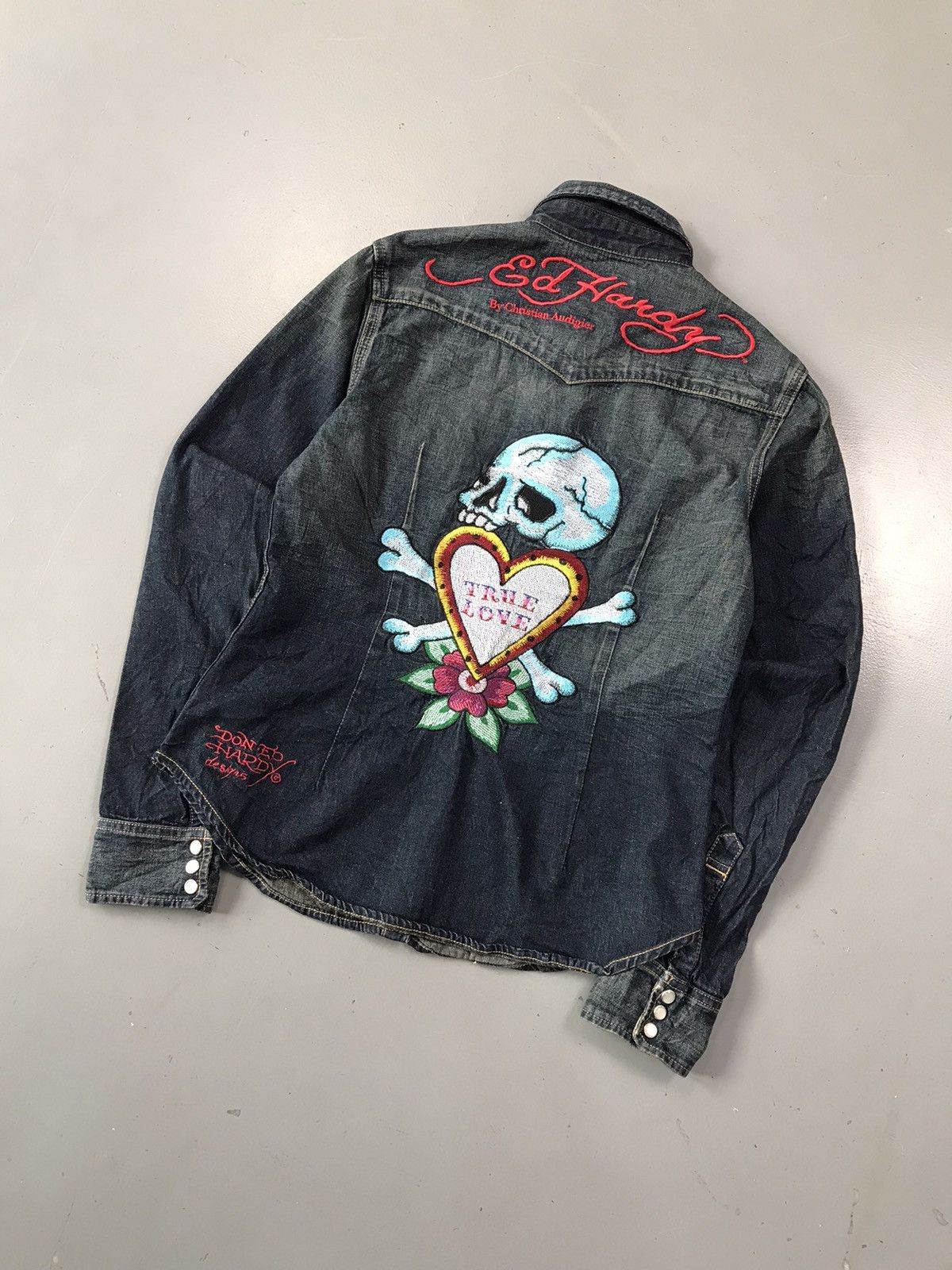 Christian Audigier × Ed Hardy × Vintage Vintage Edhardy true love embroidered denim shirt Size M / US 6-8 / IT 42-44 - 7 Thumbnail