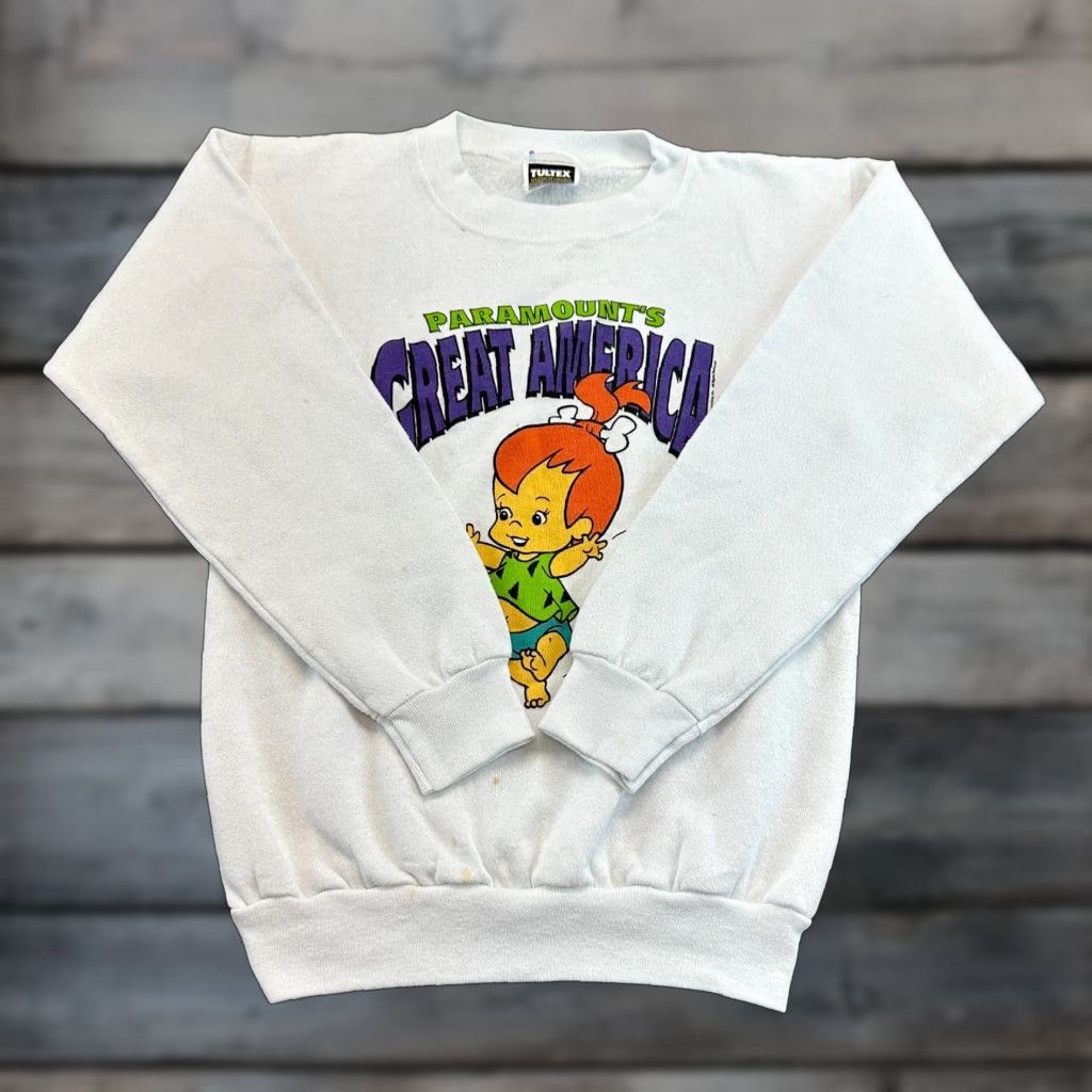VINTAGE Flintstones Sweatshirt Hanes Mens Small Crew Neck Purple 90s Pullover