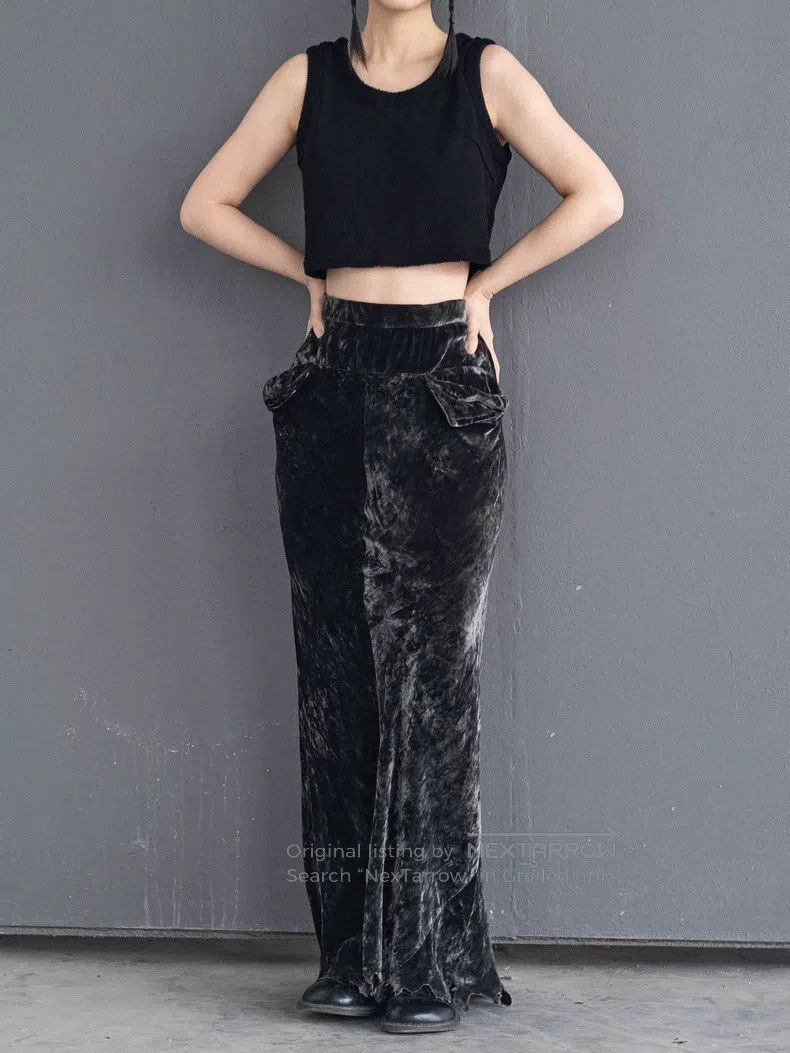 Junya Watanabe Junya Watanabe size M Grey ripped velvet skirt Size 23" - 3 Thumbnail