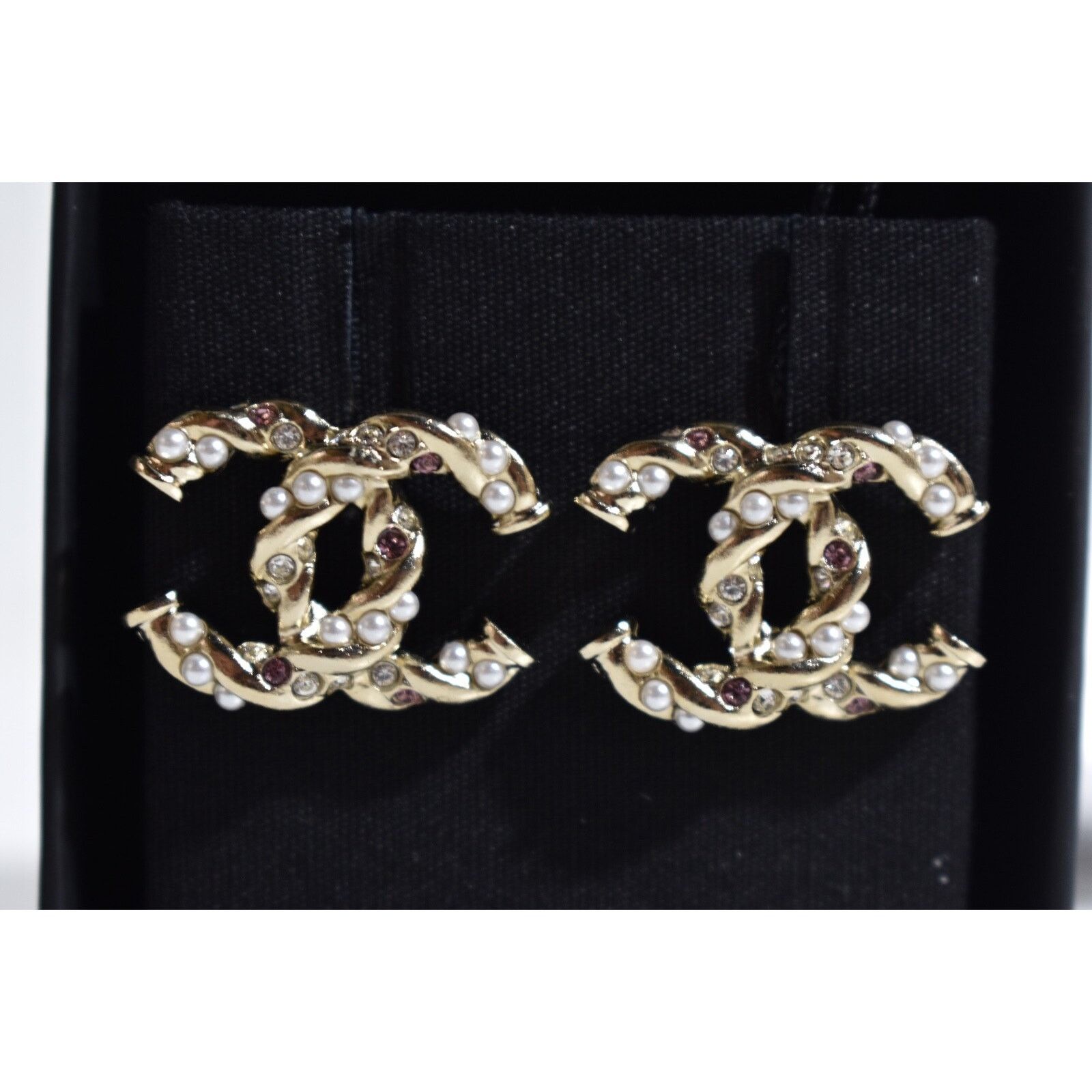 Chanel Chanel Gold Pearl Crystal Classic Statement Stud Earrings Size ONE SIZE - 3 Thumbnail