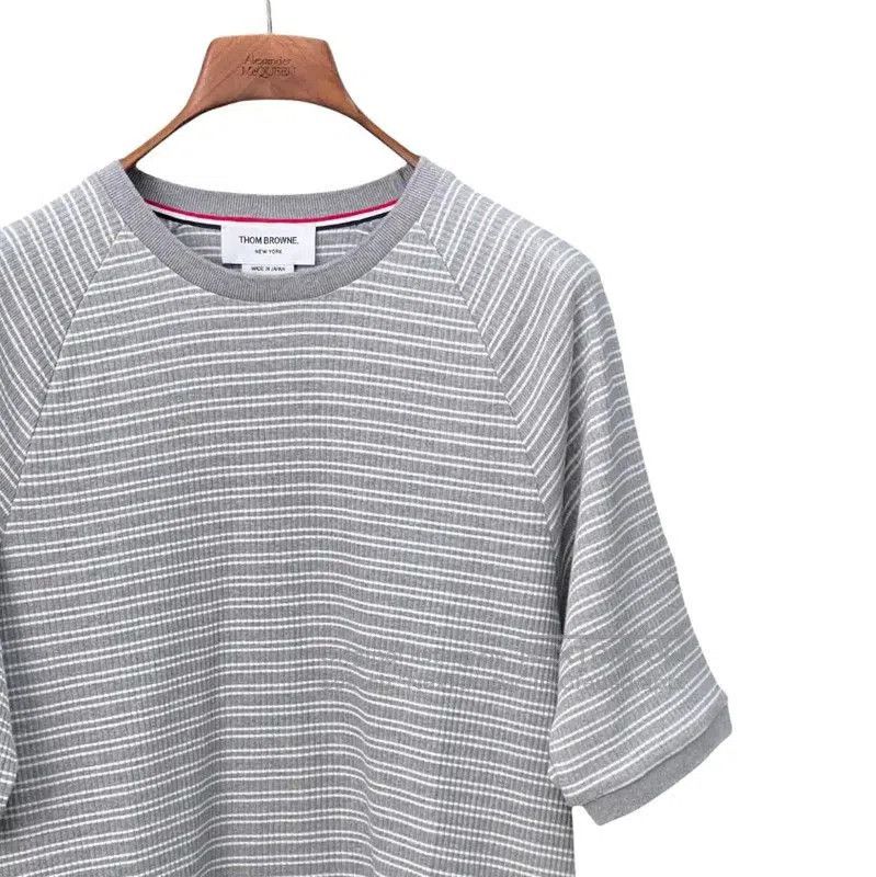 Thom Browne Thom Browne Gray Striped Cotton Short Sleeve Tee . Size US M / EU 48-50 / 2 - 3 Thumbnail