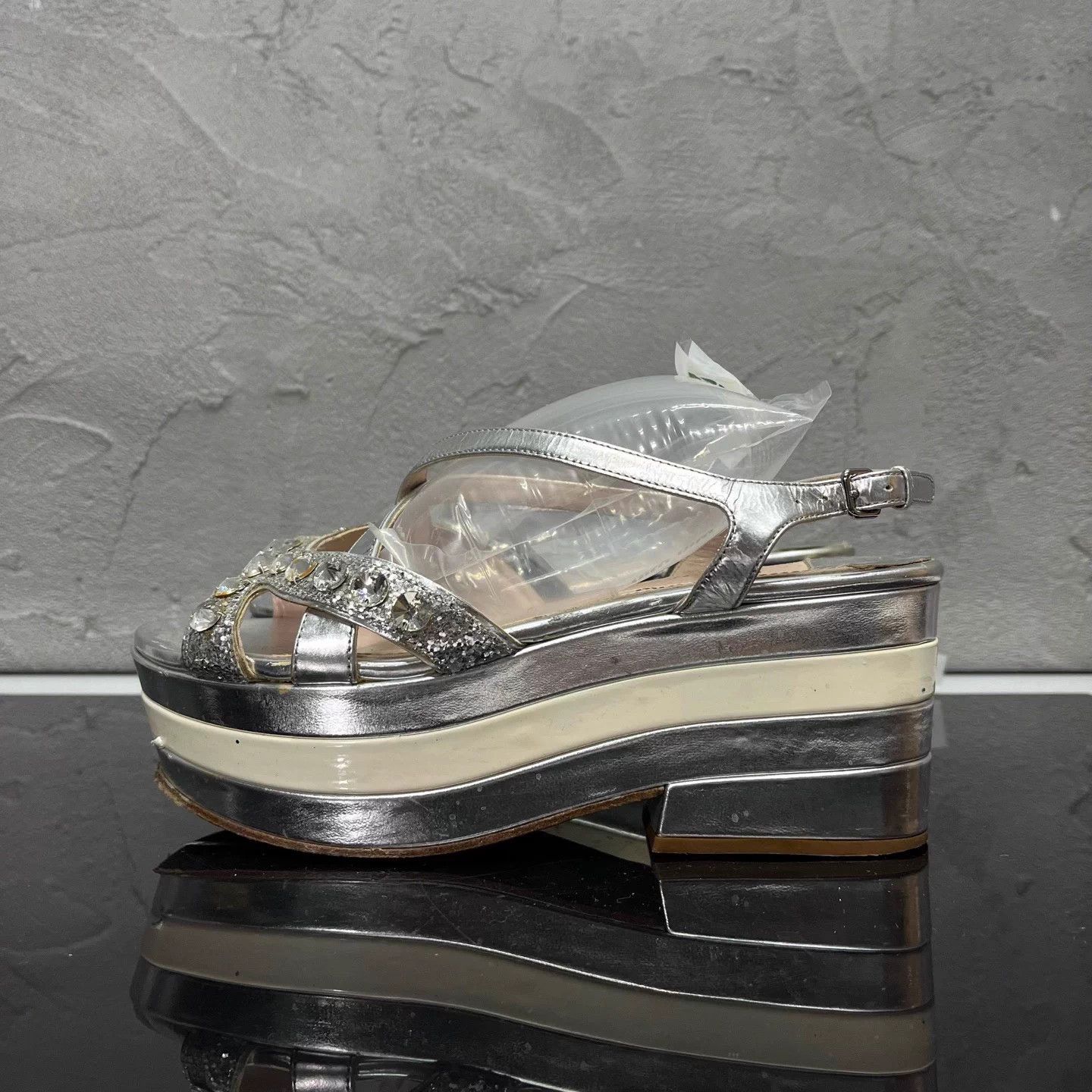 Miu Miu MIU MIU Rhinestone Heeled Sandals 36 95 New Size US 5 / IT 35 - 4 Thumbnail