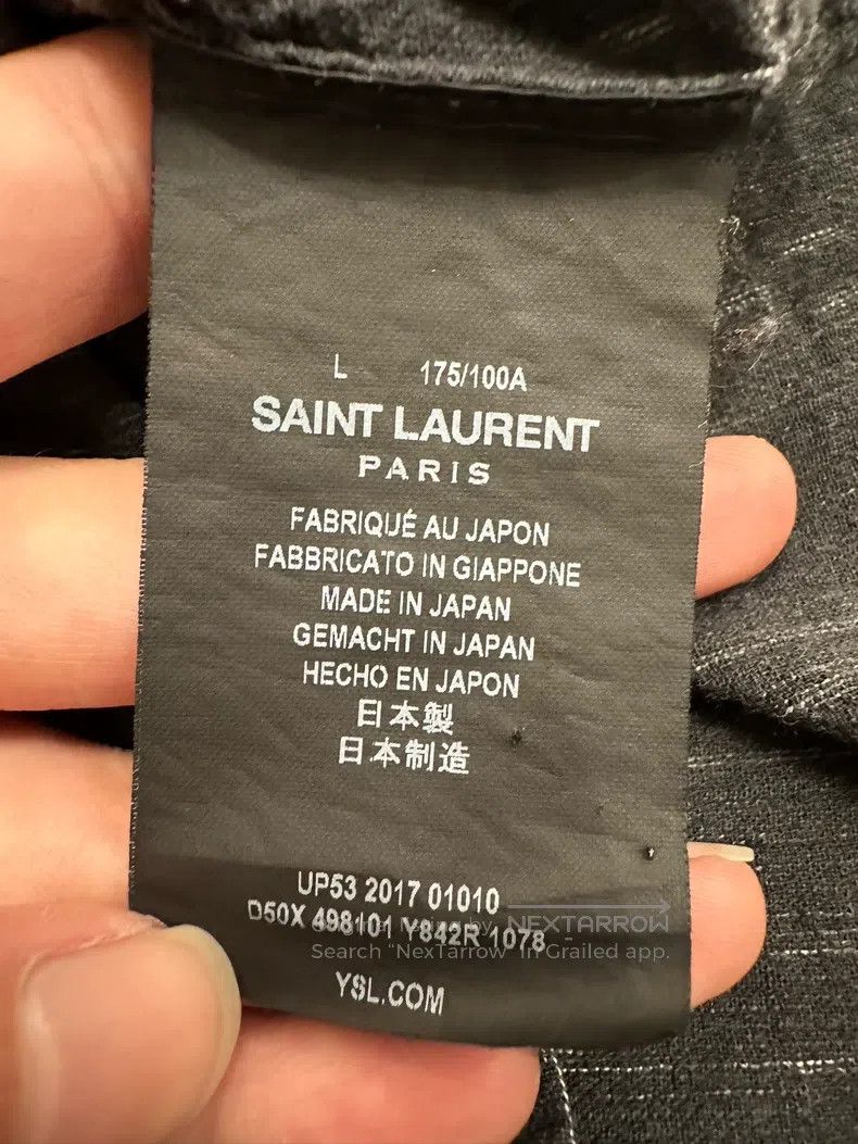 Saint Laurent Paris Saint Laurent Paris Cat's eye button irregular striped shi Size US L / EU 52-54 / 3 - 5 Thumbnail