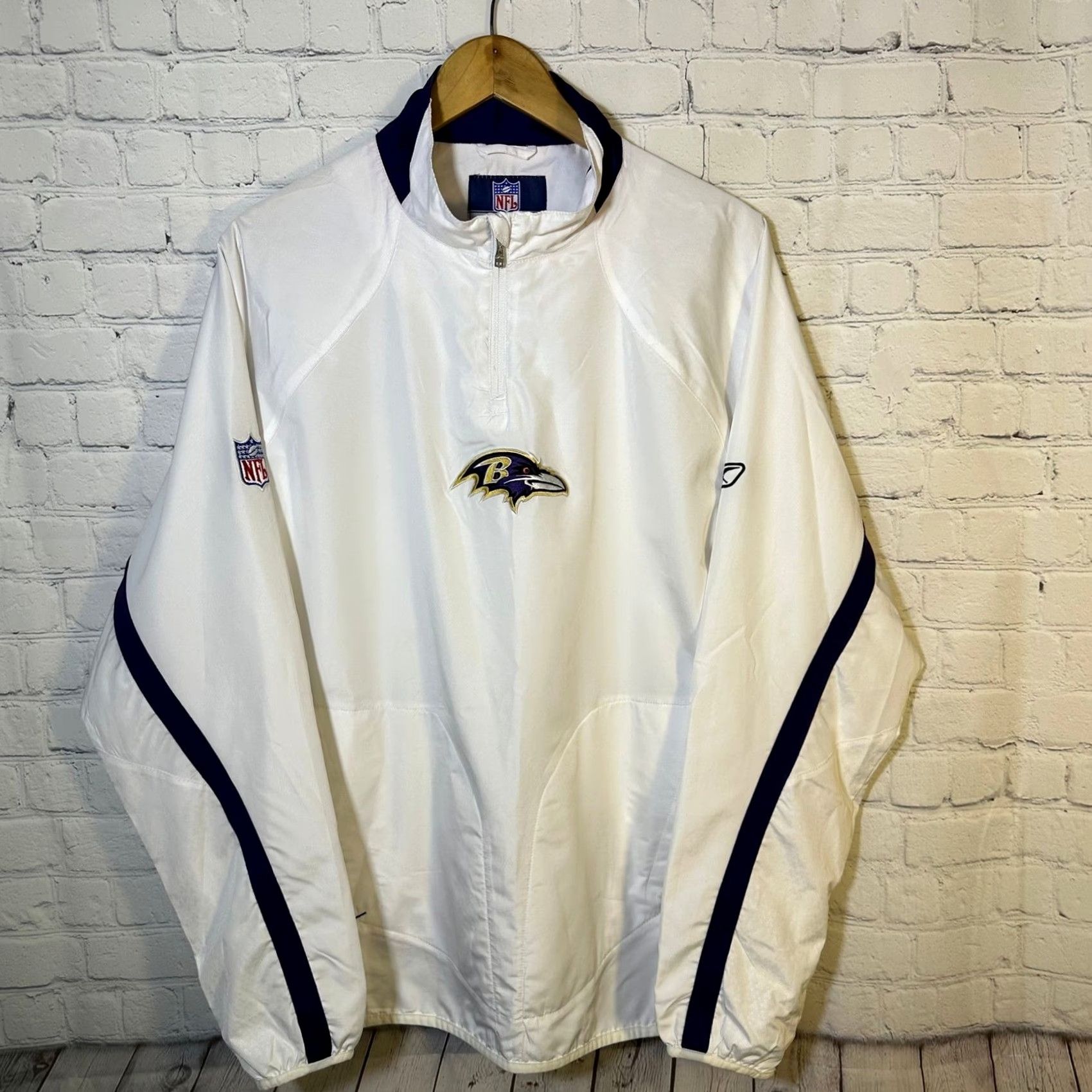 Reebok VINTAGE? Reebok NFL Baltimore Ravens 1/4 Zip Windbreaker Jacket White Mens M Size US M / EU 48-50 / 2 - 2 Thumbnail