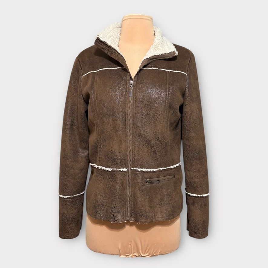 Prana PrAna Esme Faux Leather Sherpa Lined Jacket S Brown Beige Sh Size S / US 4 / IT 40 - 1 Thumbnail