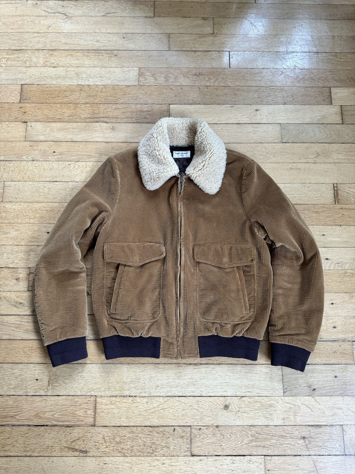 Saint Laurent Paris 2017 Corduroy Fur Collar Bomber Jacket