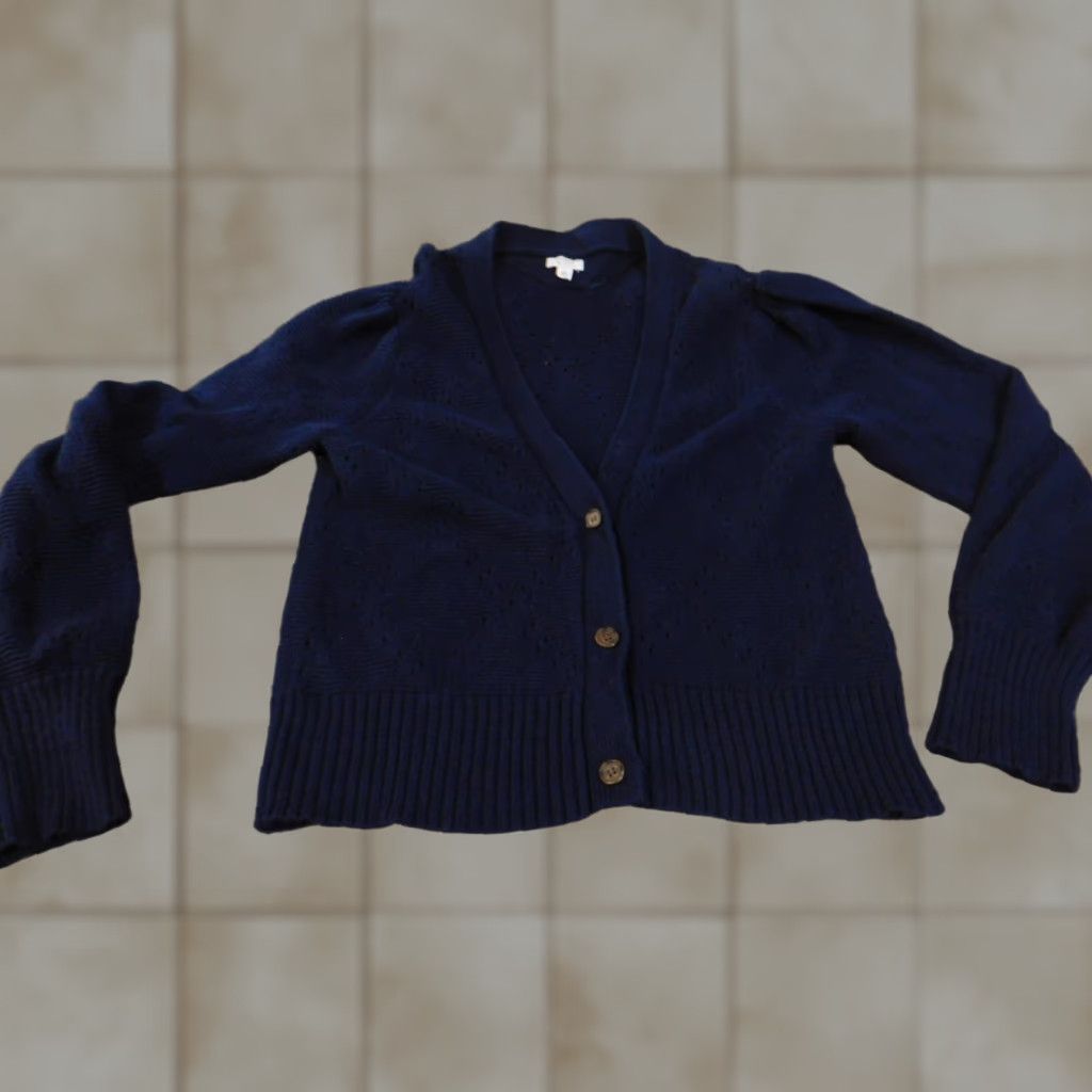 Vintage Crown & Ivy Cardigan Sweater L Blue Knit Cotton Button Up Raglan Sleeve Womens Casual Stretch Regular Size Size L / US 10 / IT 46 - 1 Thumbnail