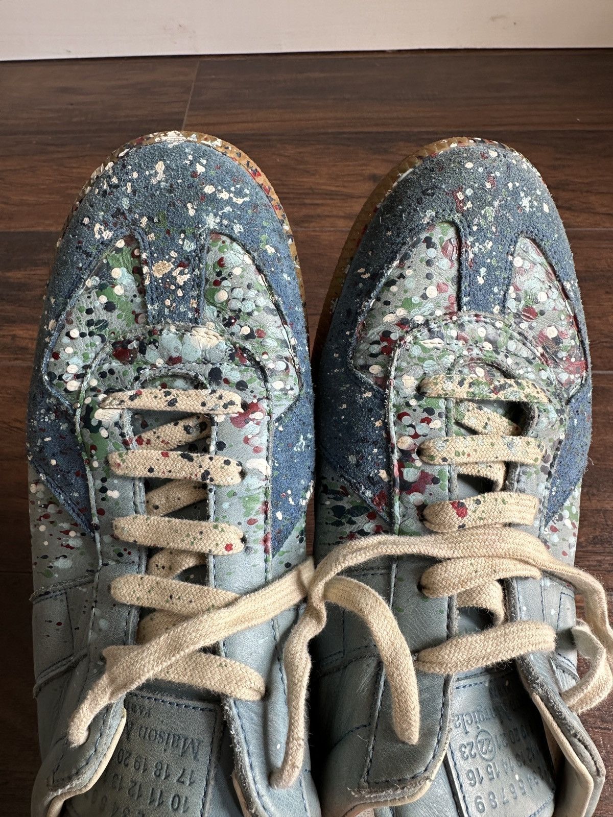 Maison Margiela Maison Margiela 44 / US 11 Blue Paint Splatter Replica GATs Size US 11 / EU 44 - 6 Thumbnail