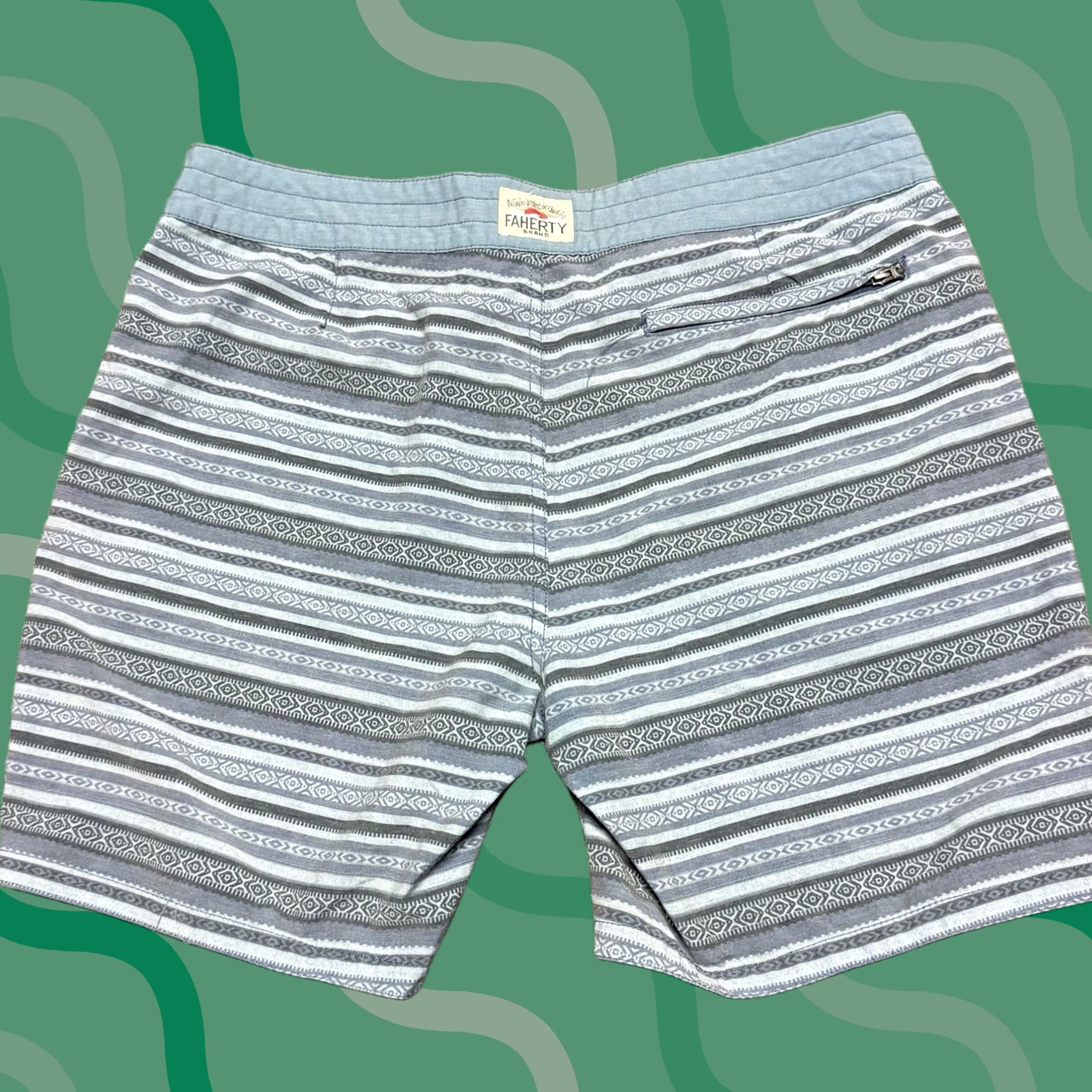 Faherty Faherty Boardshorts Mens 34 Classic Blue Falls Ikat Swim Shorts Bathing Suit Geometric Beach Size US 34 / EU 50 - 1 Thumbnail