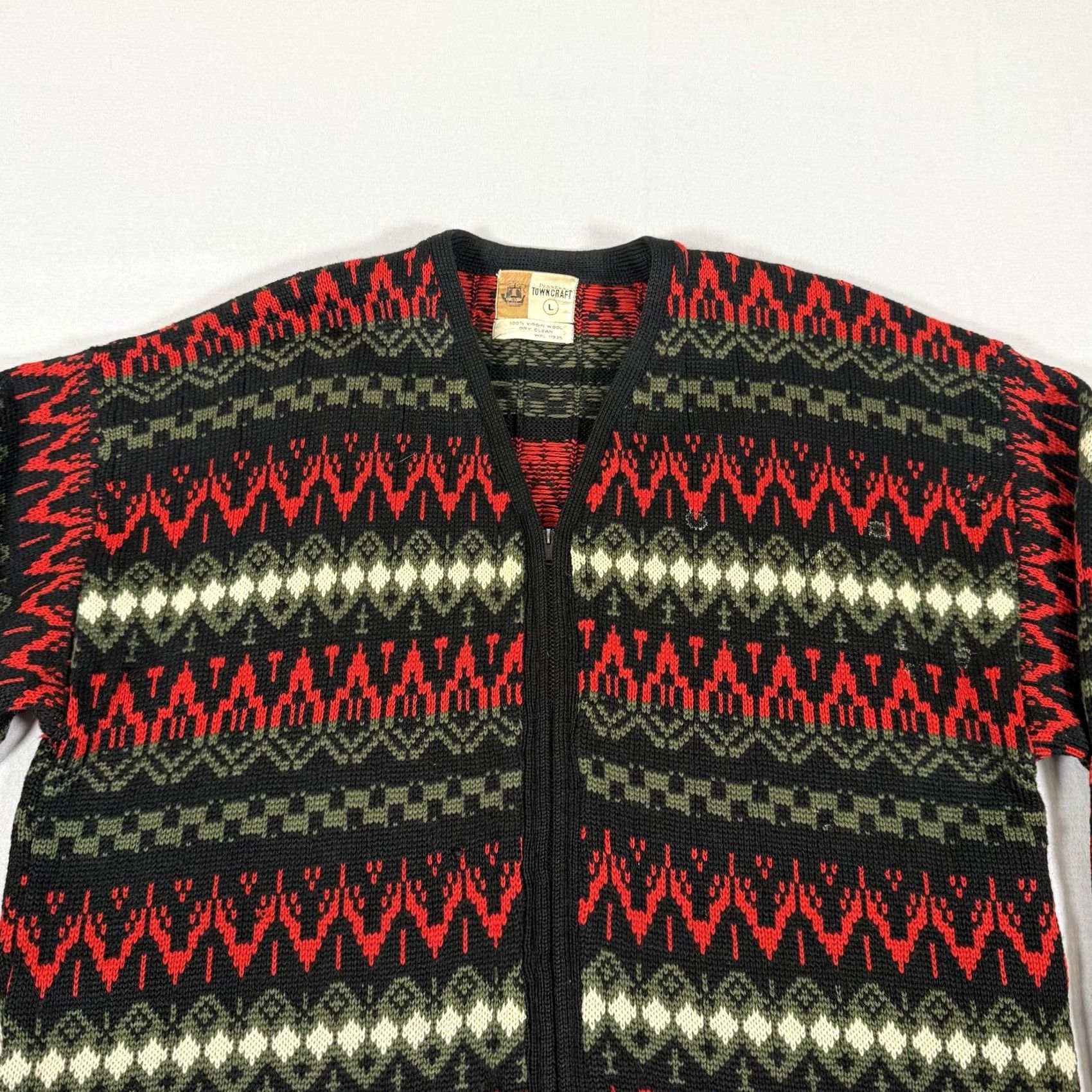 Vintage VINTAGE Penneys Towncraft Wool Full Zip Cardigan Sweater Mens Large Black Fair Isle 60s 50s Size US L / EU 52-54 / 3 - 2 Thumbnail