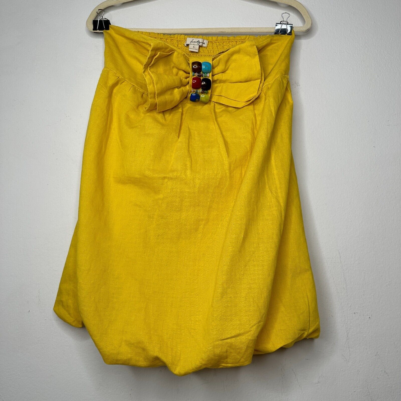 Other Twentyone Yellow Linen Sleeveless Blouson Mini Bead Bow Tie Size S / US 4 / IT 40 - 12 Thumbnail