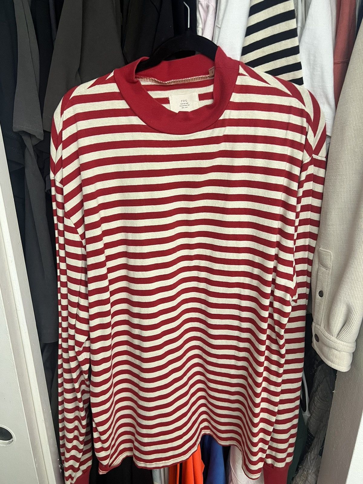 FOG × Fear of God Fear of God Essentials Red White Striped Long Sleeve Size US L / EU 52-54 / 3 - 1 Thumbnail