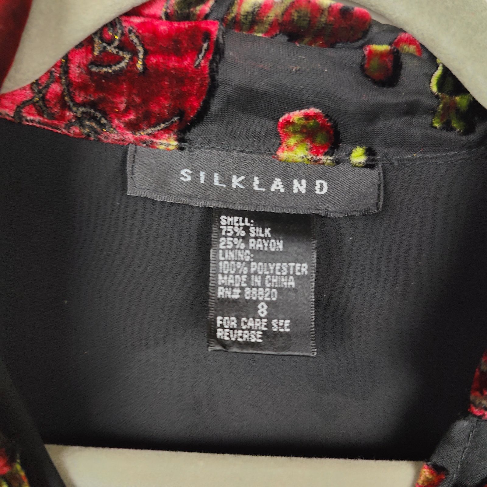 Other Vintage 90s Silkland Wrap Top Womens 8 Black Red Velvet Size M / US 6-8 / IT 42-44 - 3 Thumbnail