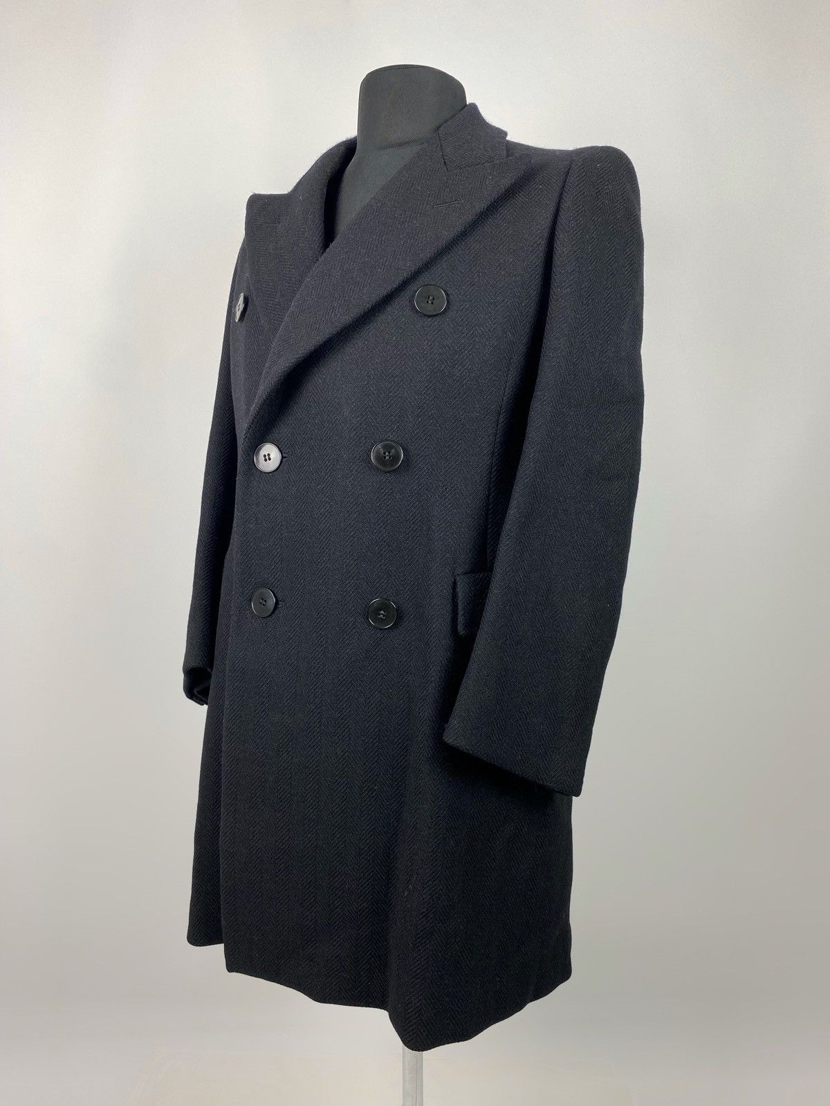 Vintage 1930’s Vintage Black Herringbone Wool Double Breasted Coat Size US M / EU 48-50 / 2 - 1 Thumbnail