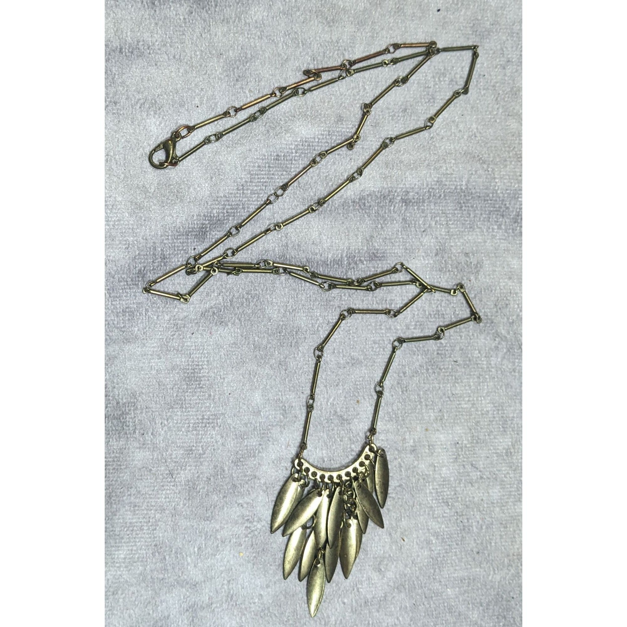Other Bohemian Fringe Pendant Necklace Antiqued Gold Tone Bar Link Size ONE SIZE - 8 Thumbnail
