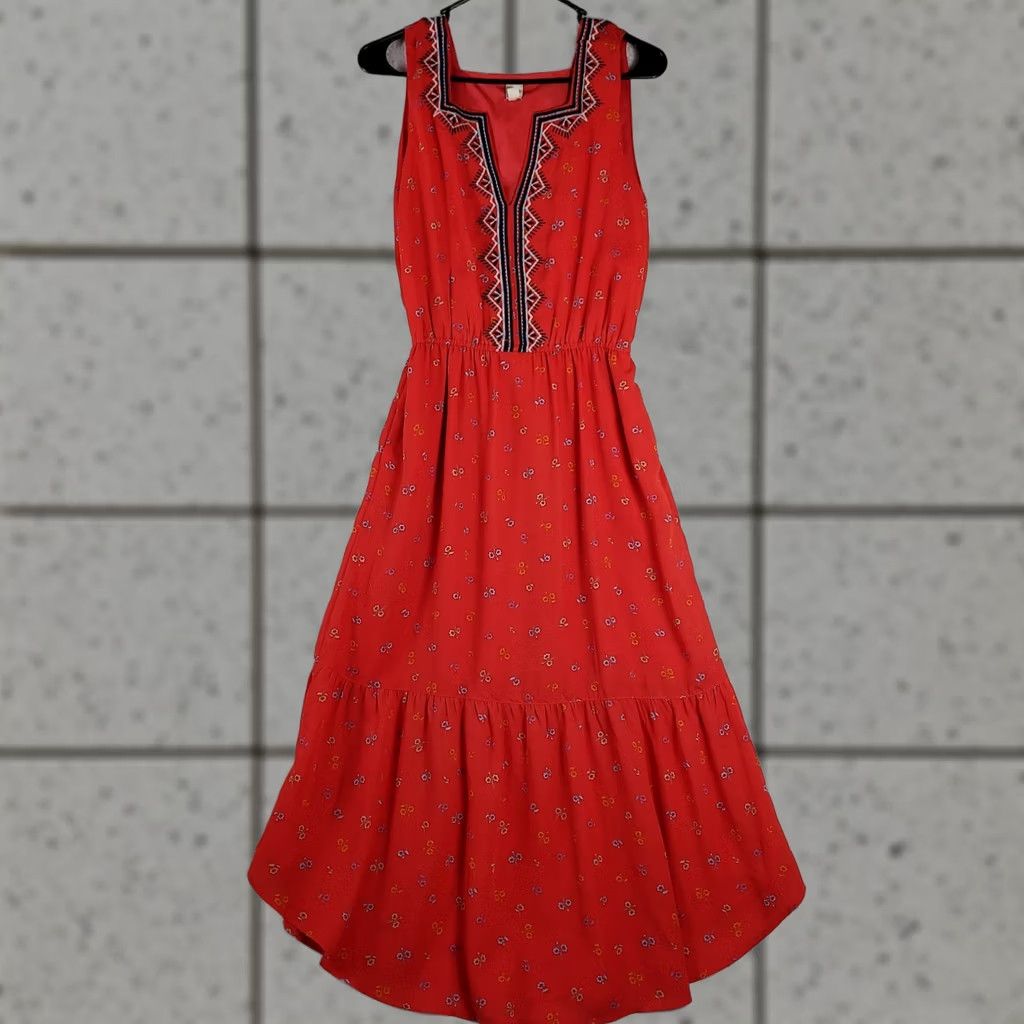 Gap GAP Women’s Sleeveless Red Floral Maxi Dress Embroidered Neckline Size Small Size S / US 4 / IT 40 - 1 Thumbnail